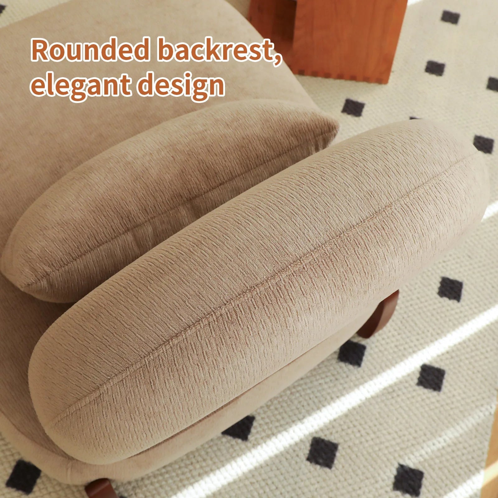 Cute Accent Chair with Solid Wood Legs, Living Room Chair with Soft fabric Cushion, Cozy Bedroom Chair, Comfy Armless Reading Chair for Apartment, Waiting Room, Balcony (Caramel) detail view 40