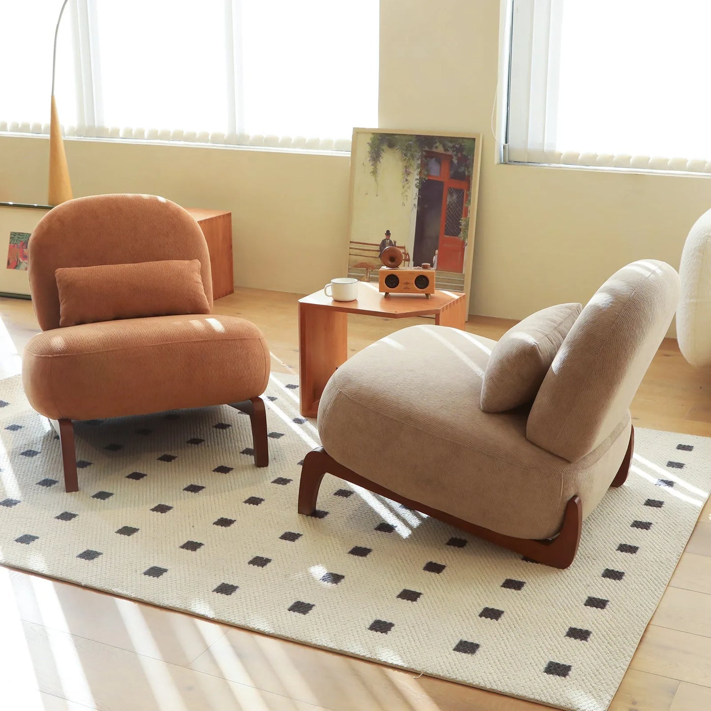 Cute Accent Chair with Solid Wood Legs, Living Room Chair with Soft fabric Cushion, Cozy Bedroom Chair, Comfy Armless Reading Chair for Apartment, Waiting Room, Balcony (Caramel) detail view 41