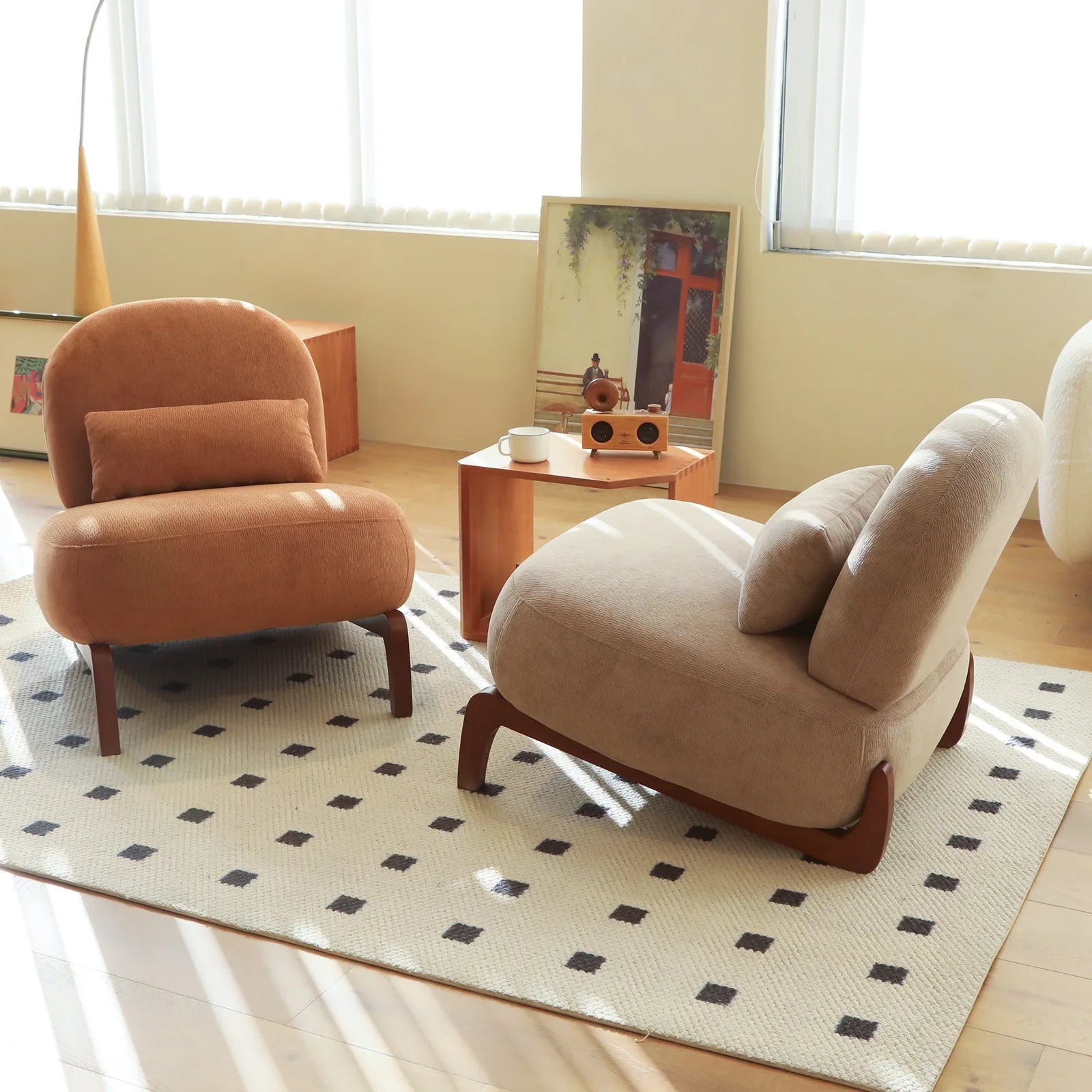 Cute Accent Chair with Solid Wood Legs, Living Room Chair with Soft fabric Cushion, Cozy Bedroom Chair, Comfy Armless Reading Chair for Apartment, Waiting Room, Balcony (Caramel) detail view 41