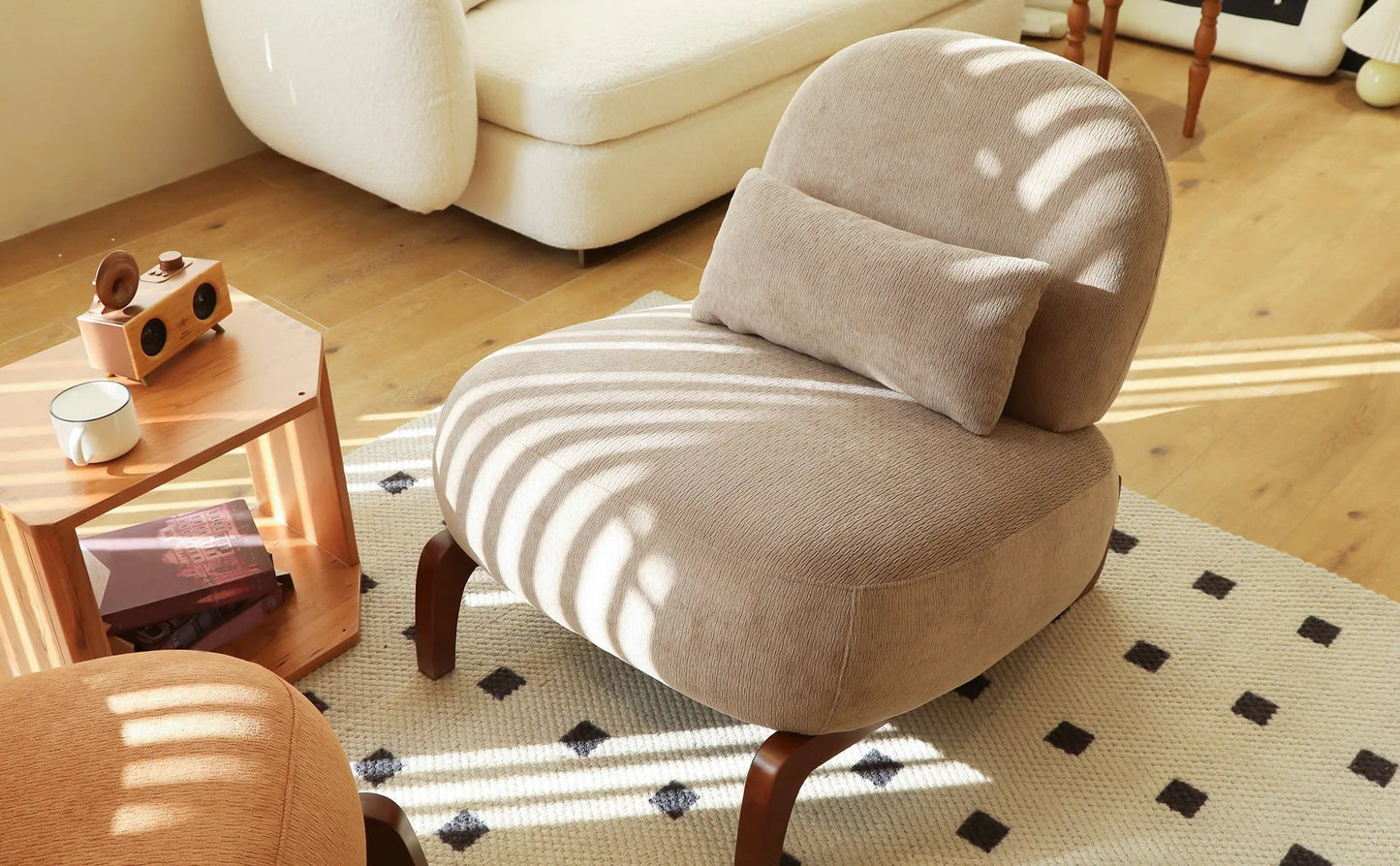 Cute Accent Chair with Solid Wood Legs, Living Room Chair with Soft fabric Cushion, Cozy Bedroom Chair, Comfy Armless Reading Chair for Apartment, Waiting Room, Balcony (Caramel) detail view 42