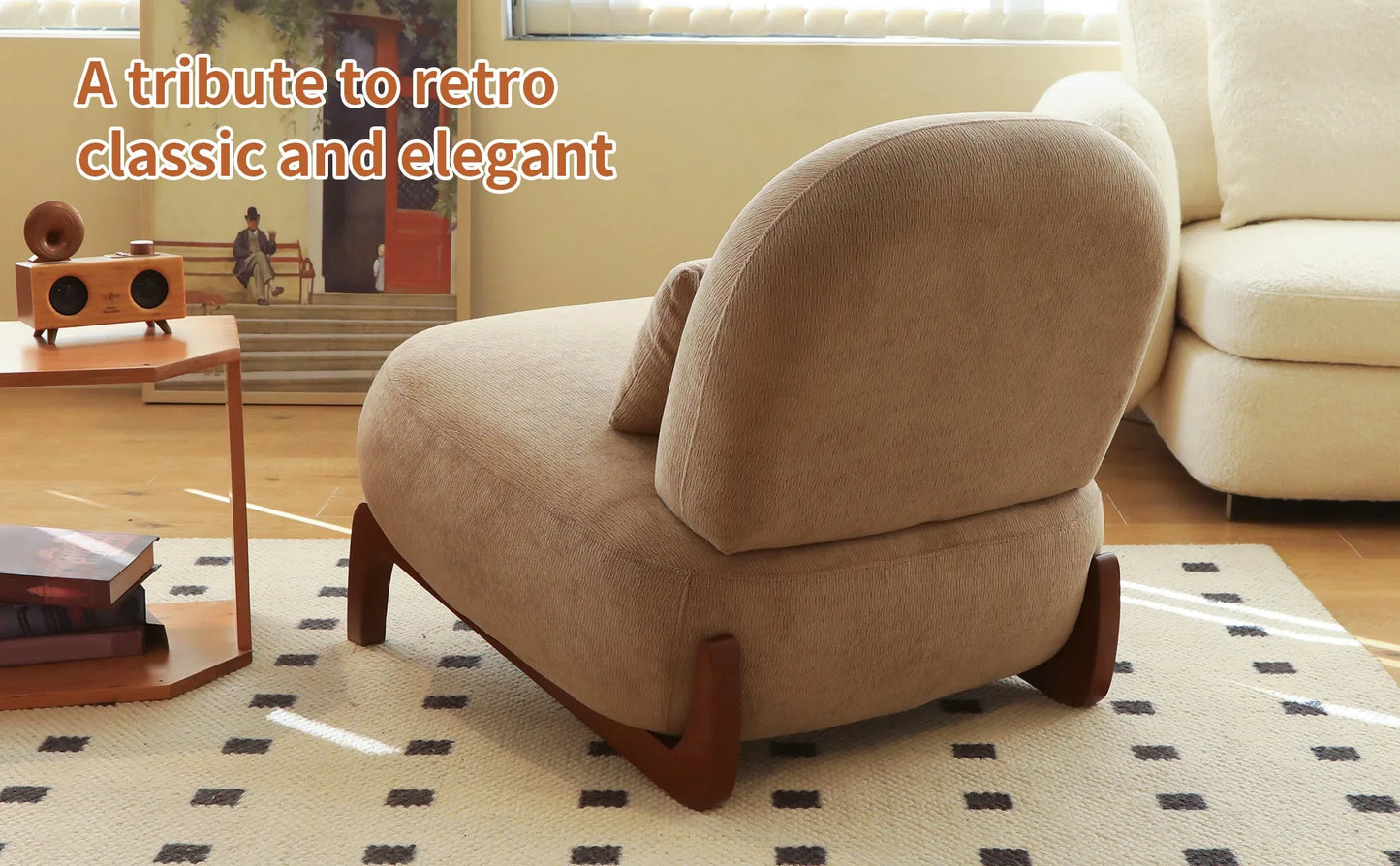 Cute Accent Chair with Solid Wood Legs, Living Room Chair with Soft fabric Cushion, Cozy Bedroom Chair, Comfy Armless Reading Chair for Apartment, Waiting Room, Balcony (Caramel) detail view 43