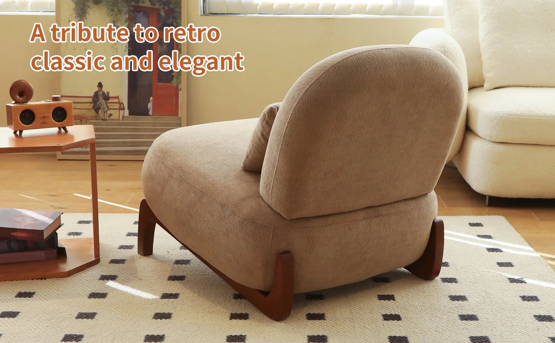 Cute Accent Chair with Solid Wood Legs, Living Room Chair with Soft fabric Cushion, Cozy Bedroom Chair, Comfy Armless Reading Chair for Apartment, Waiting Room, Balcony (Caramel) detail view 43