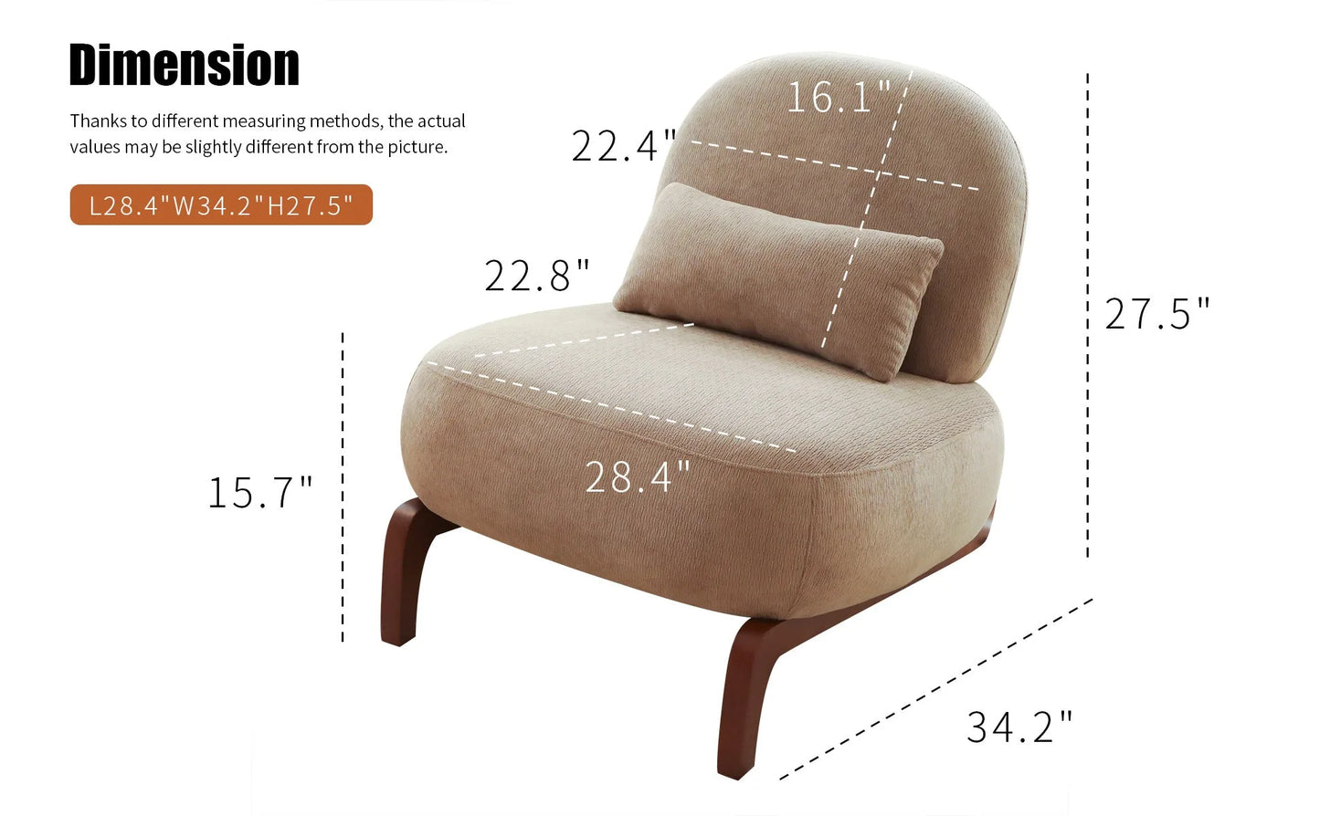 Cute Accent Chair with Solid Wood Legs, Living Room Chair with Soft fabric Cushion, Cozy Bedroom Chair, Comfy Armless Reading Chair for Apartment, Waiting Room, Balcony (Caramel) detail view 44