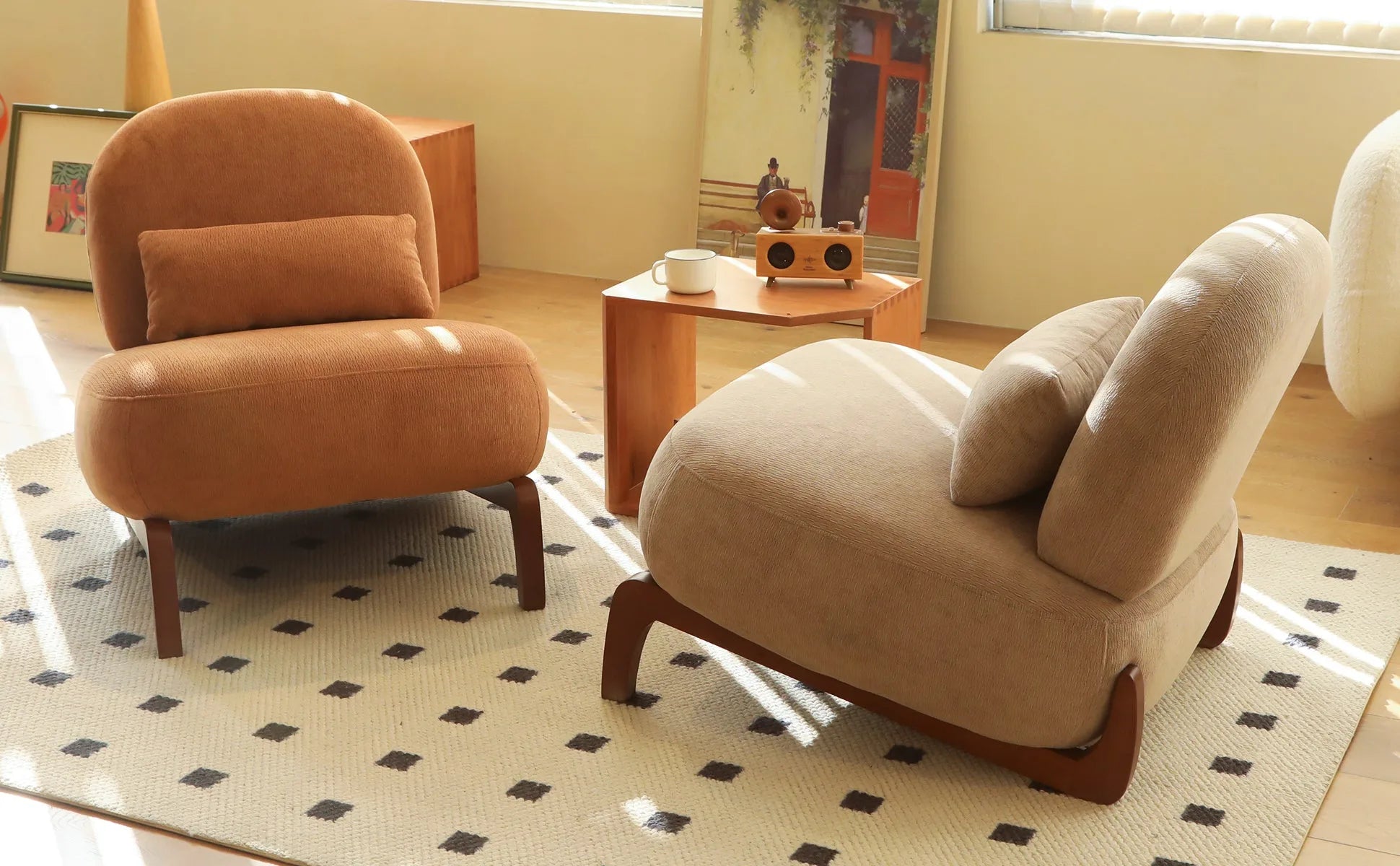 Cute Accent Chair with Solid Wood Legs, Living Room Chair with Soft fabric Cushion, Cozy Bedroom Chair, Comfy Armless Reading Chair for Apartment, Waiting Room, Balcony (Caramel) detail view 47