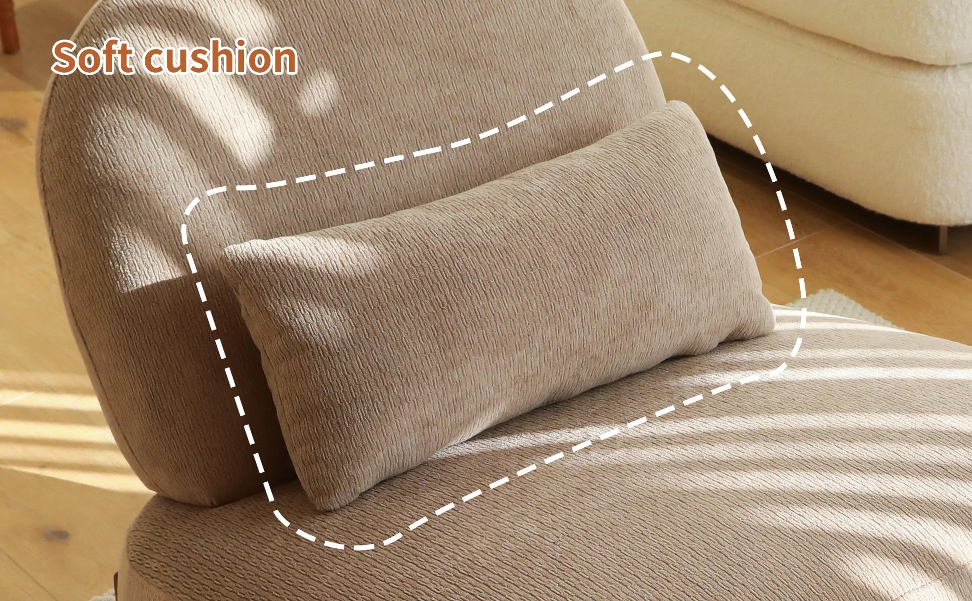 Cute Accent Chair with Solid Wood Legs, Living Room Chair with Soft fabric Cushion, Cozy Bedroom Chair, Comfy Armless Reading Chair for Apartment, Waiting Room, Balcony (Caramel) detail view 51