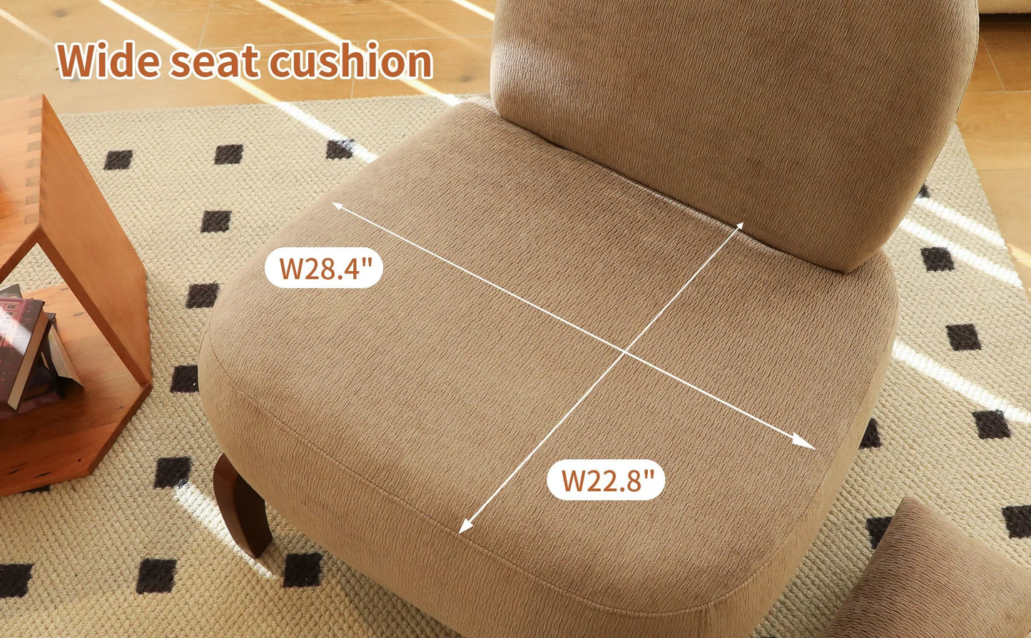 Cute Accent Chair with Solid Wood Legs, Living Room Chair with Soft fabric Cushion, Cozy Bedroom Chair, Comfy Armless Reading Chair for Apartment, Waiting Room, Balcony (Caramel) detail view 53