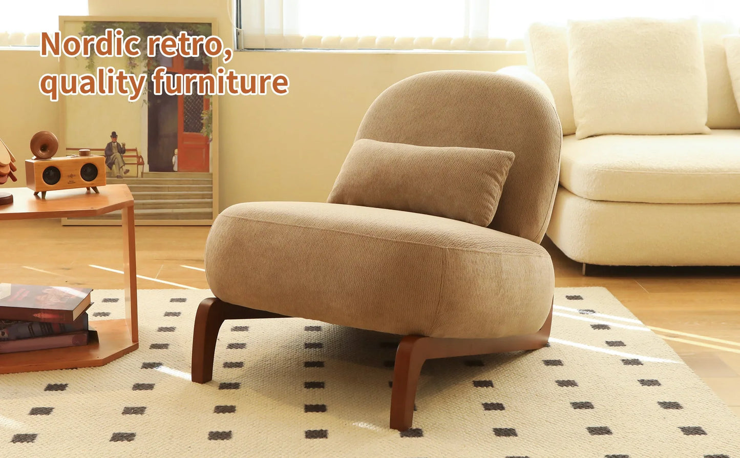 Cute Accent Chair with Solid Wood Legs, Living Room Chair with Soft fabric Cushion, Cozy Bedroom Chair, Comfy Armless Reading Chair for Apartment, Waiting Room, Balcony (Caramel) detail view 54
