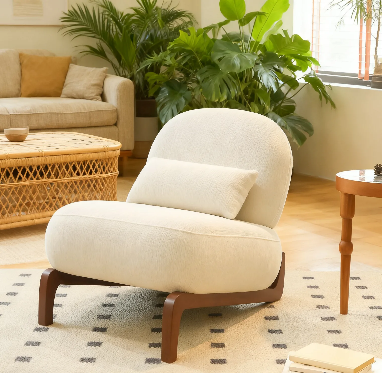 Cute Accent Chair with Solid Wood Legs, Living Room Chair with Soft fabric Cushion, Cozy Bedroom Chair, Comfy Armless Reading Chair for Apartment, Waiting Room, Balcony (Caramel) detail view 55