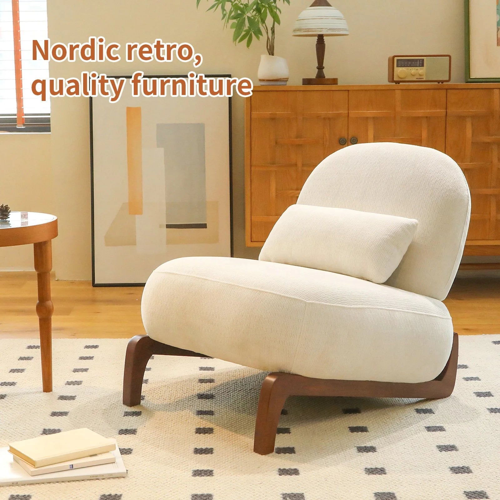 Cute Accent Chair with Solid Wood Legs, Living Room Chair with Soft fabric Cushion, Cozy Bedroom Chair, Comfy Armless Reading Chair for Apartment, Waiting Room, Balcony (Caramel) detail view 56