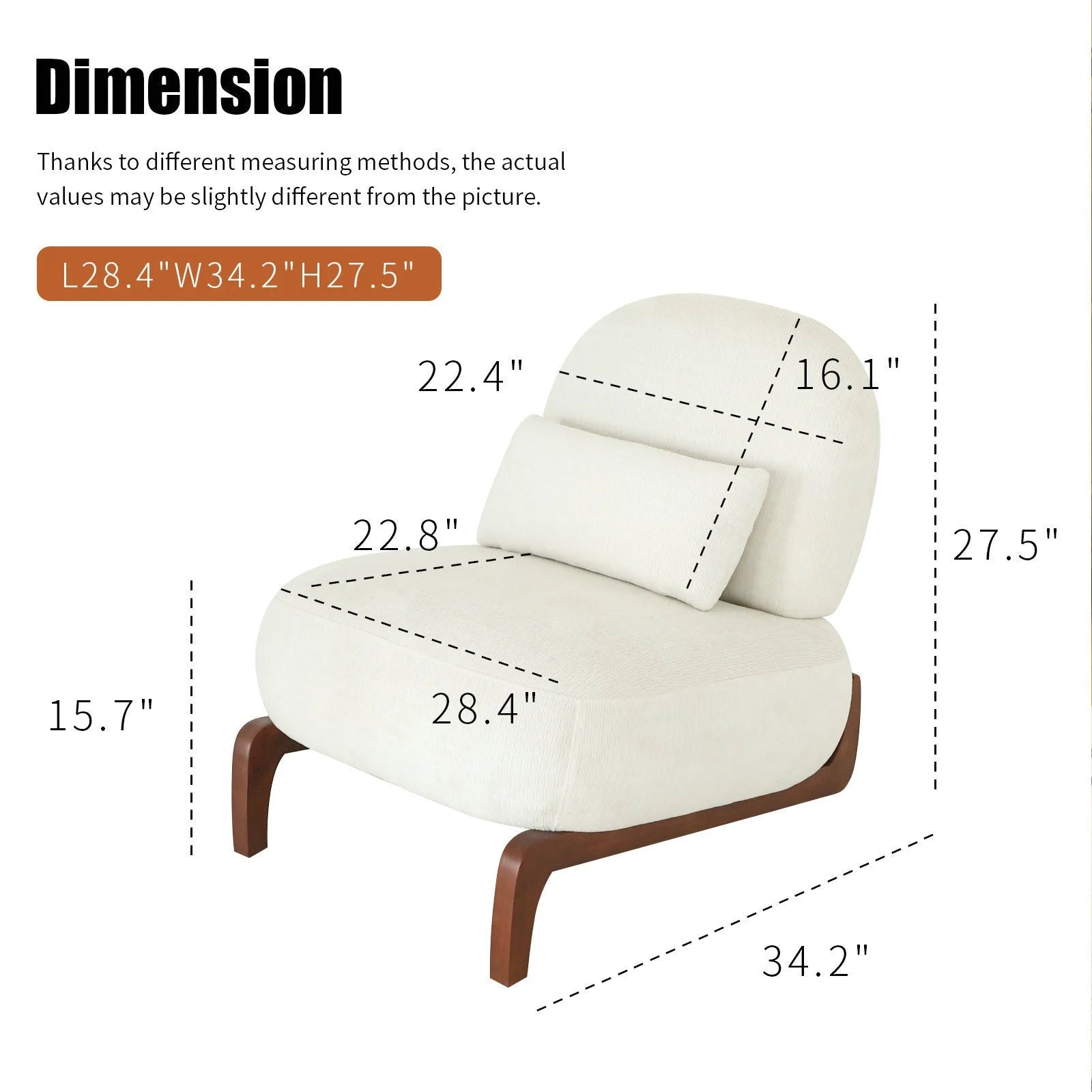 Cute Accent Chair with Solid Wood Legs, Living Room Chair with Soft fabric Cushion, Cozy Bedroom Chair, Comfy Armless Reading Chair for Apartment, Waiting Room, Balcony (Caramel) detail view 57