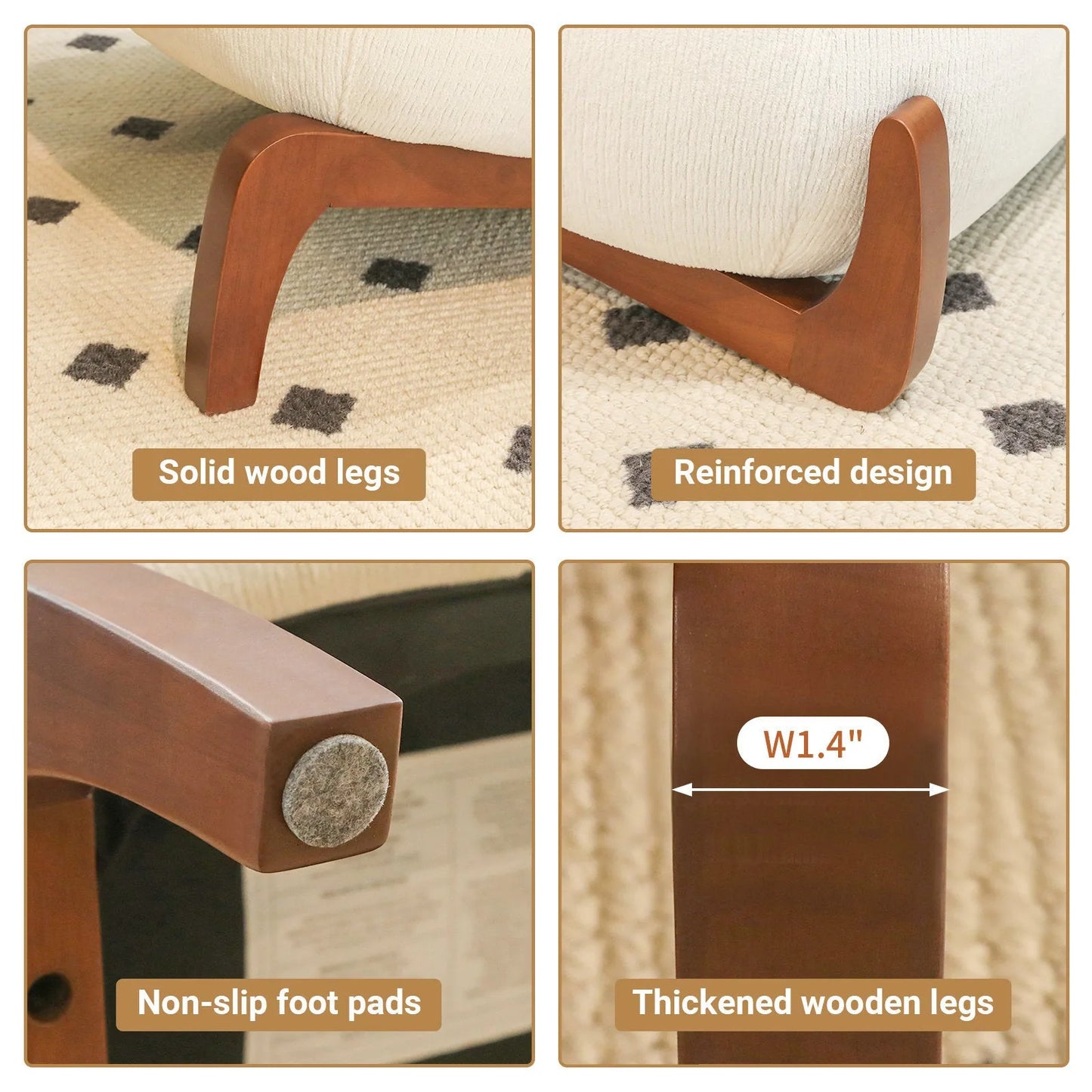 Cute Accent Chair with Solid Wood Legs, Living Room Chair with Soft fabric Cushion, Cozy Bedroom Chair, Comfy Armless Reading Chair for Apartment, Waiting Room, Balcony (Caramel) detail view 61