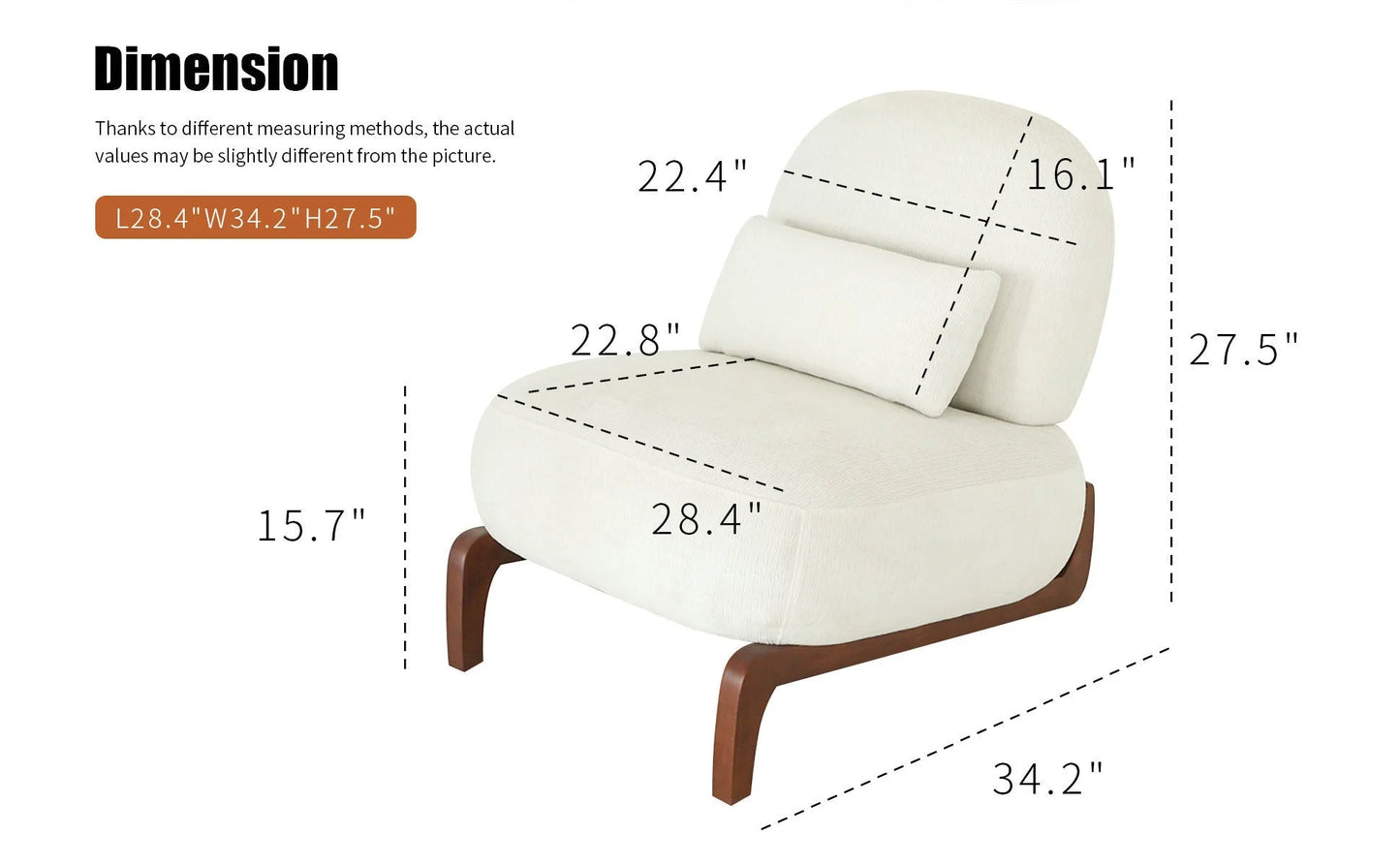 Cute Accent Chair with Solid Wood Legs, Living Room Chair with Soft fabric Cushion, Cozy Bedroom Chair, Comfy Armless Reading Chair for Apartment, Waiting Room, Balcony (Caramel) detail view 67