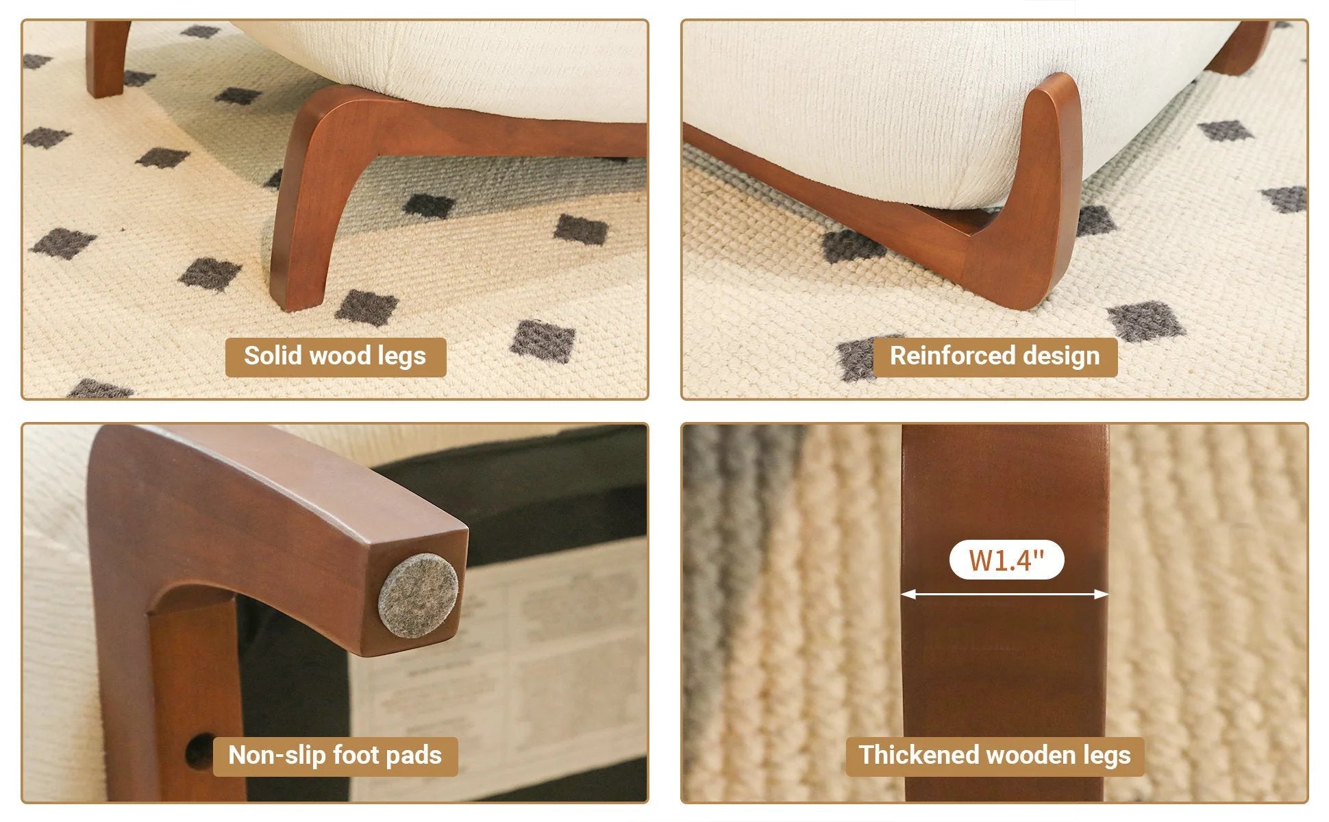 Cute Accent Chair with Solid Wood Legs, Living Room Chair with Soft fabric Cushion, Cozy Bedroom Chair, Comfy Armless Reading Chair for Apartment, Waiting Room, Balcony (Caramel) detail view 70