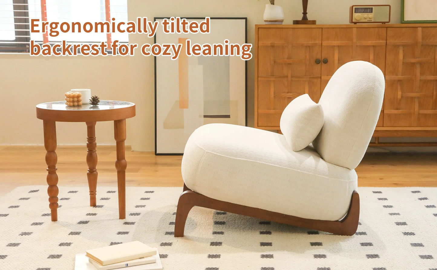 Cute Accent Chair with Solid Wood Legs, Living Room Chair with Soft fabric Cushion, Cozy Bedroom Chair, Comfy Armless Reading Chair for Apartment, Waiting Room, Balcony (Caramel) detail view 73