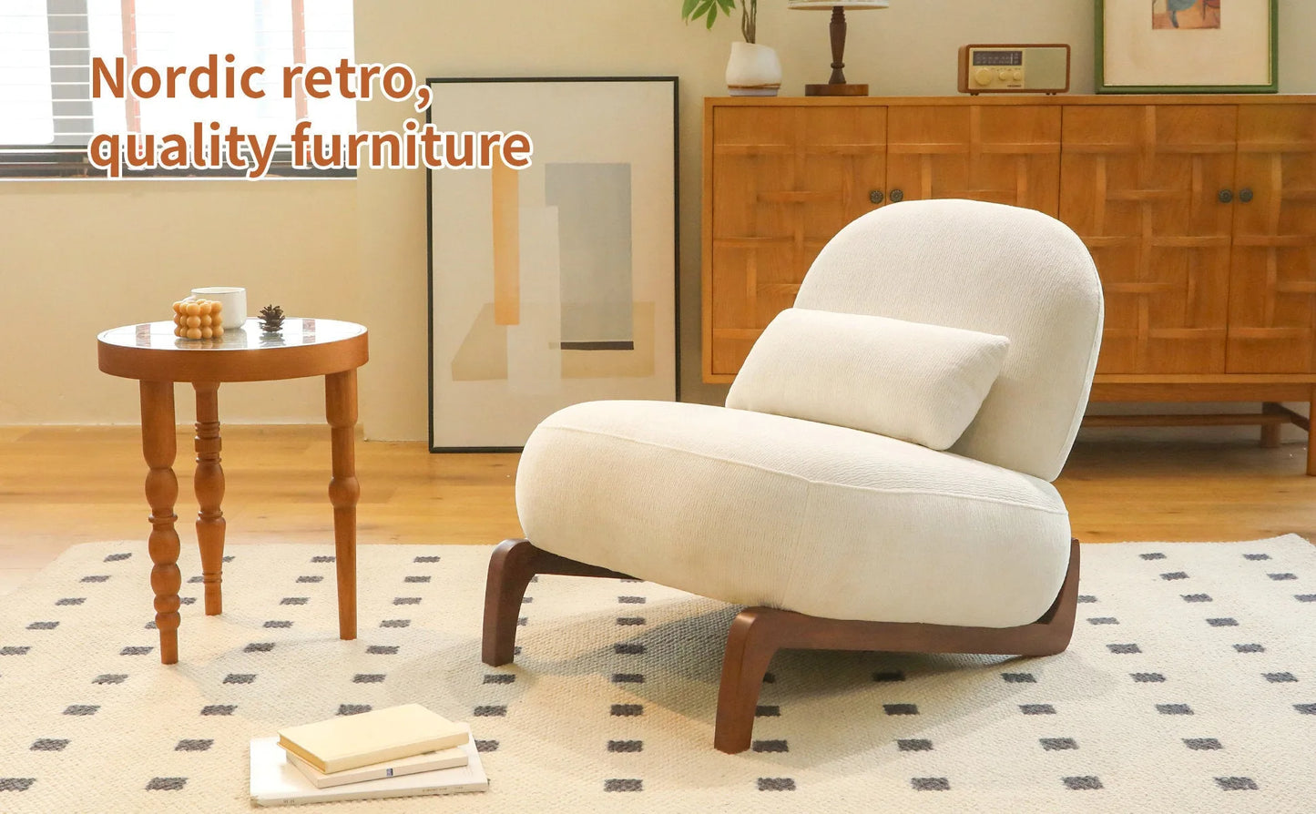 Cute Accent Chair with Solid Wood Legs, Living Room Chair with Soft fabric Cushion, Cozy Bedroom Chair, Comfy Armless Reading Chair for Apartment, Waiting Room, Balcony (Caramel) detail view 74
