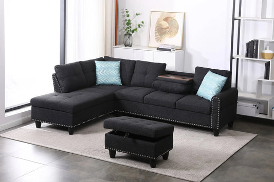 Alger 98' Wide Left Hand Facing Sofa & Chaise with Ottoman lifestyle view