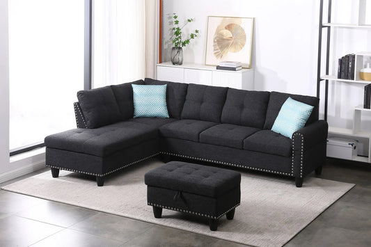 Alger 98' Wide Left Hand Facing Sofa & Chaise with Ottoman detail view 2