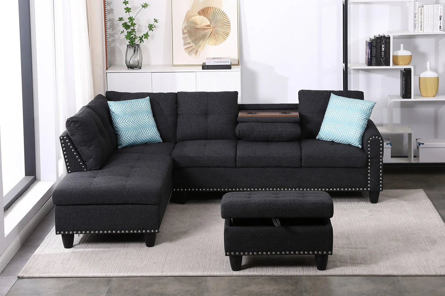 Alger 98' Wide Left Hand Facing Sofa & Chaise with Ottoman detail view 4