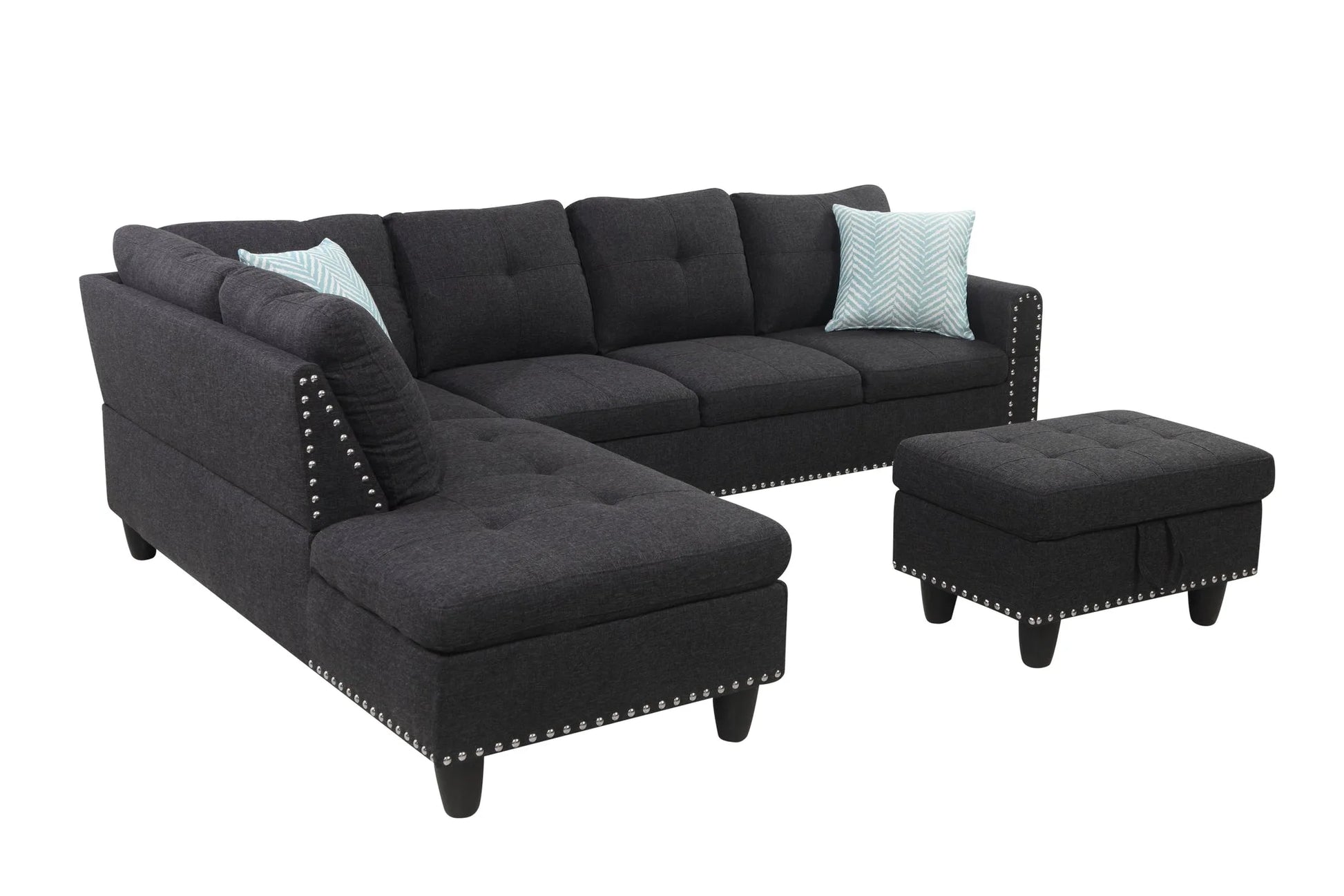 Alger 98' Wide Left Hand Facing Sofa & Chaise with Ottoman detail view 7