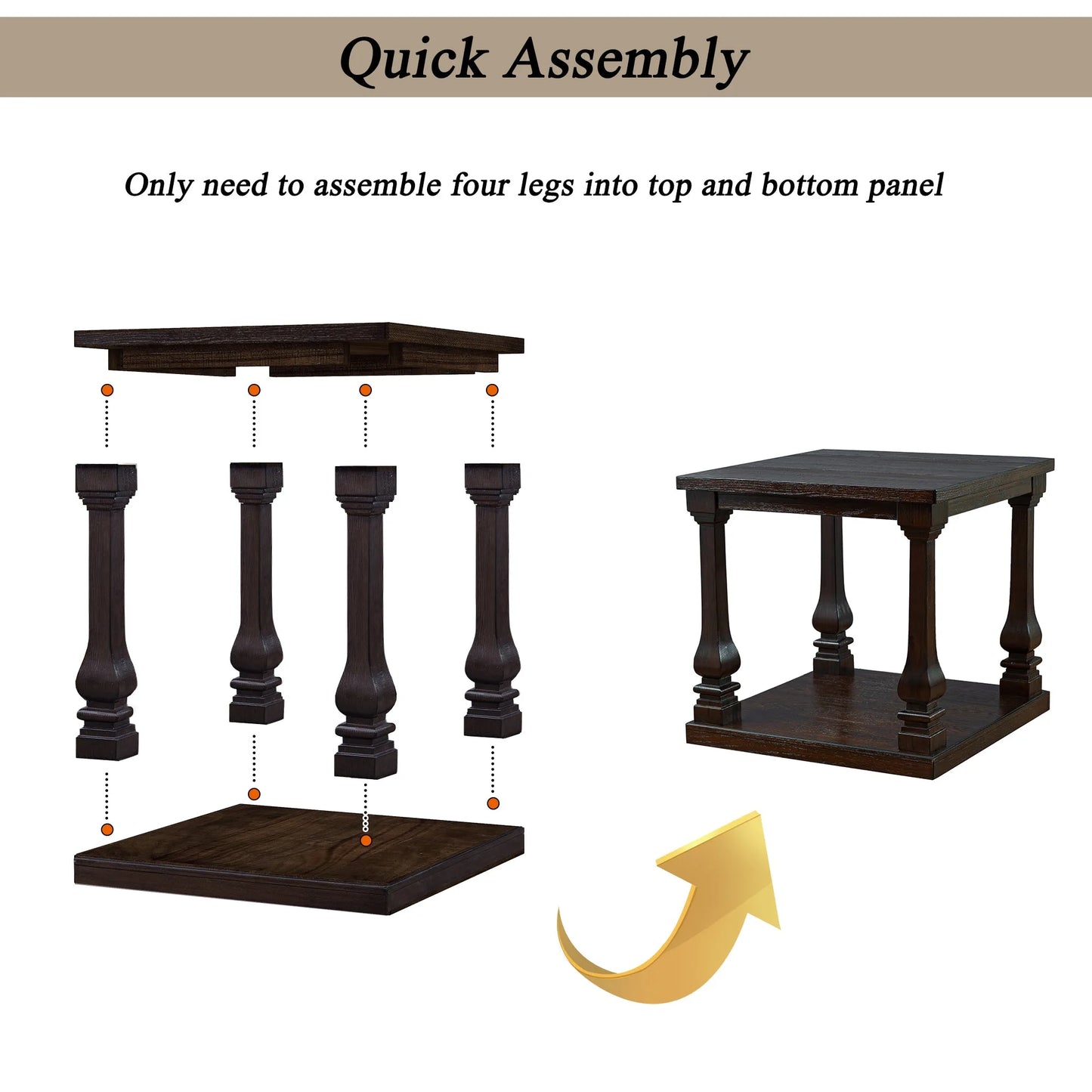 24.8' Farmhouse Wood End Table with Storage Shelf, 2-Tier Vintage Side Table with Carved Legs, Square Decorative Nightstand for Living Room & Bedroom, Espresso detail view 8