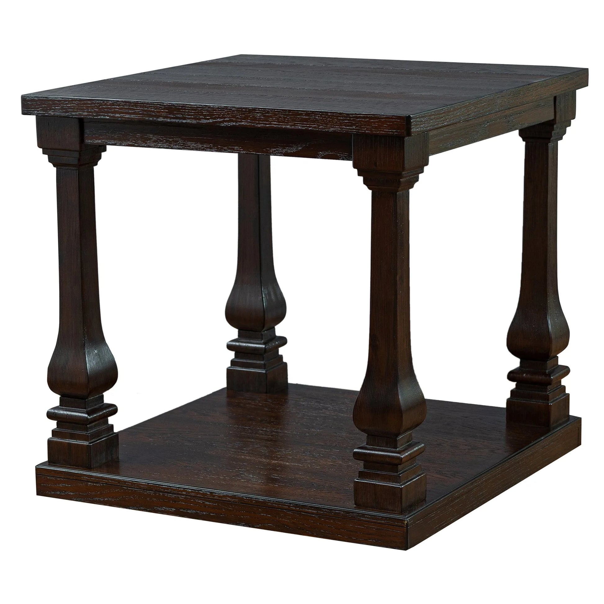 24.8' Farmhouse Wood End Table with Storage Shelf, 2-Tier Vintage Side Table with Carved Legs, Square Decorative Nightstand for Living Room & Bedroom, Espresso detail view 10