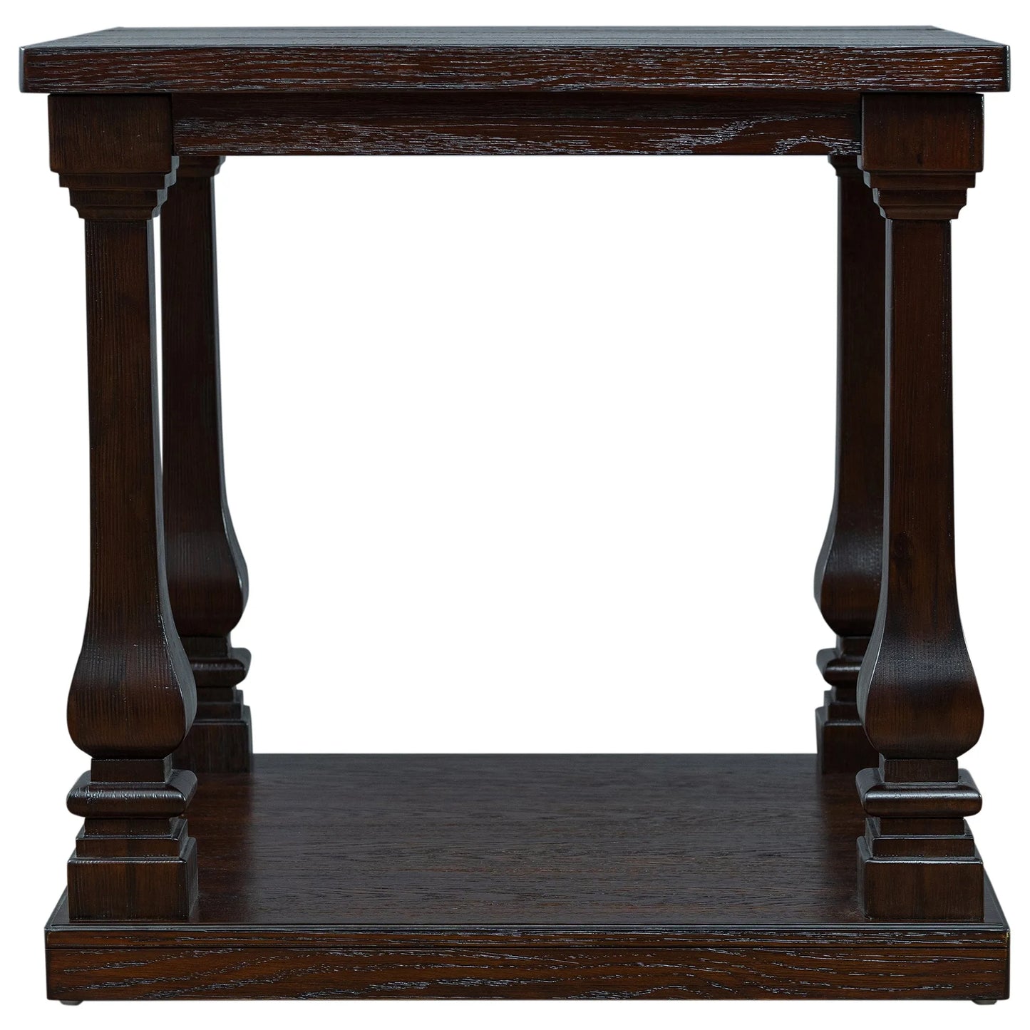 24.8' Farmhouse Wood End Table with Storage Shelf, 2-Tier Vintage Side Table with Carved Legs, Square Decorative Nightstand for Living Room & Bedroom, Espresso detail view 11