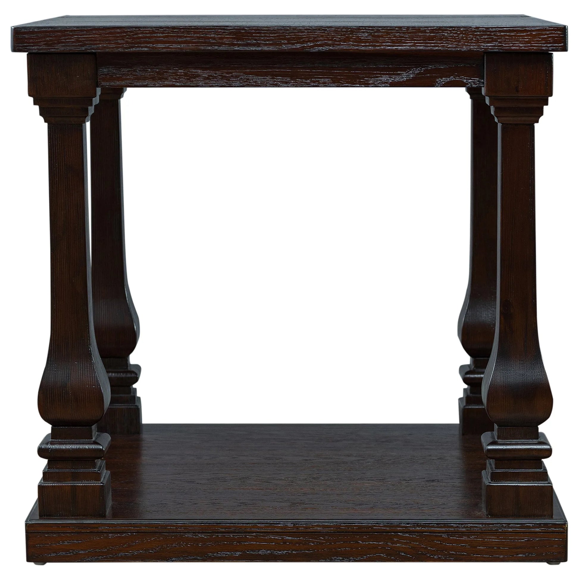 24.8' Farmhouse Wood End Table with Storage Shelf, 2-Tier Vintage Side Table with Carved Legs, Square Decorative Nightstand for Living Room & Bedroom, Espresso detail view 11
