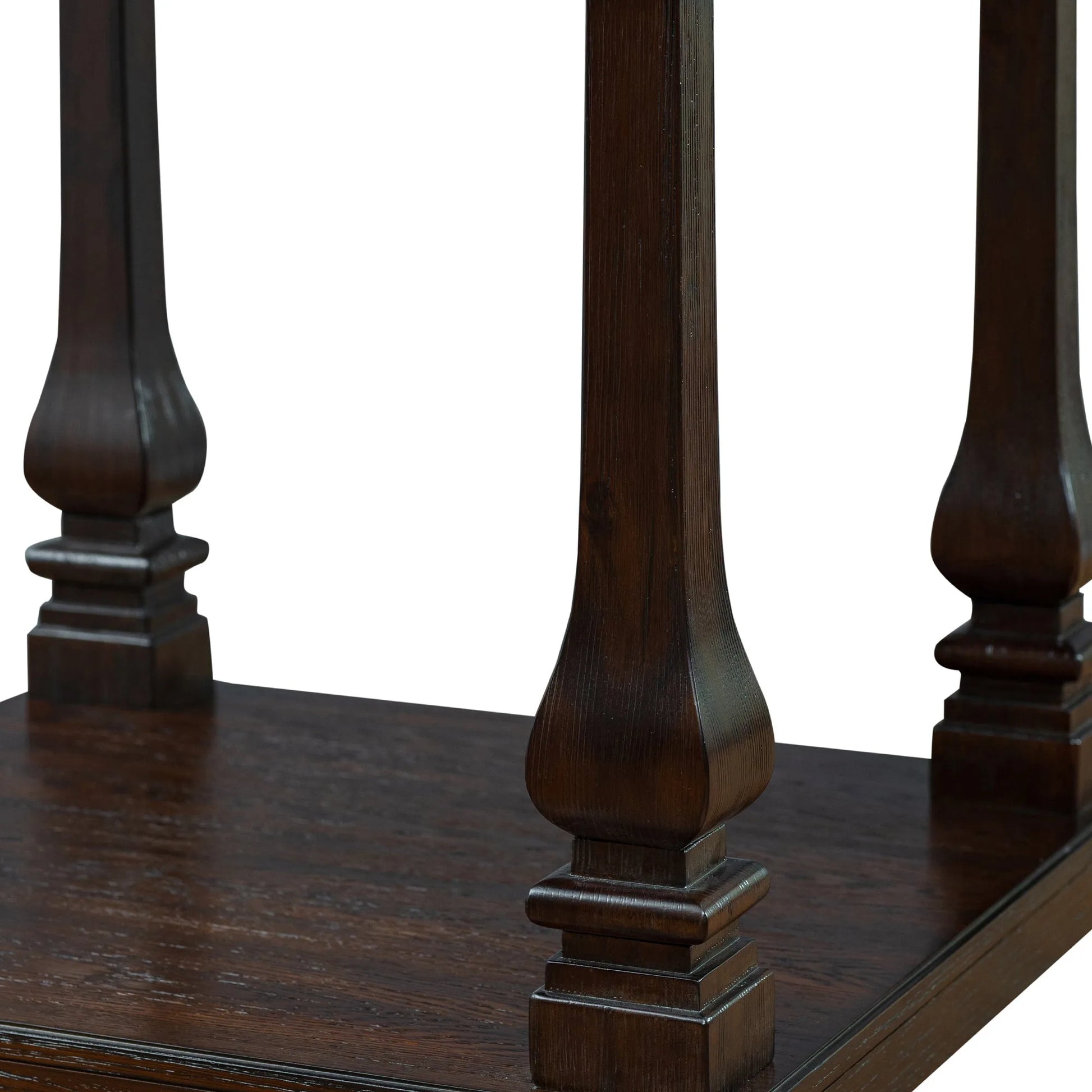 24.8' Farmhouse Wood End Table with Storage Shelf, 2-Tier Vintage Side Table with Carved Legs, Square Decorative Nightstand for Living Room & Bedroom, Espresso detail view 14