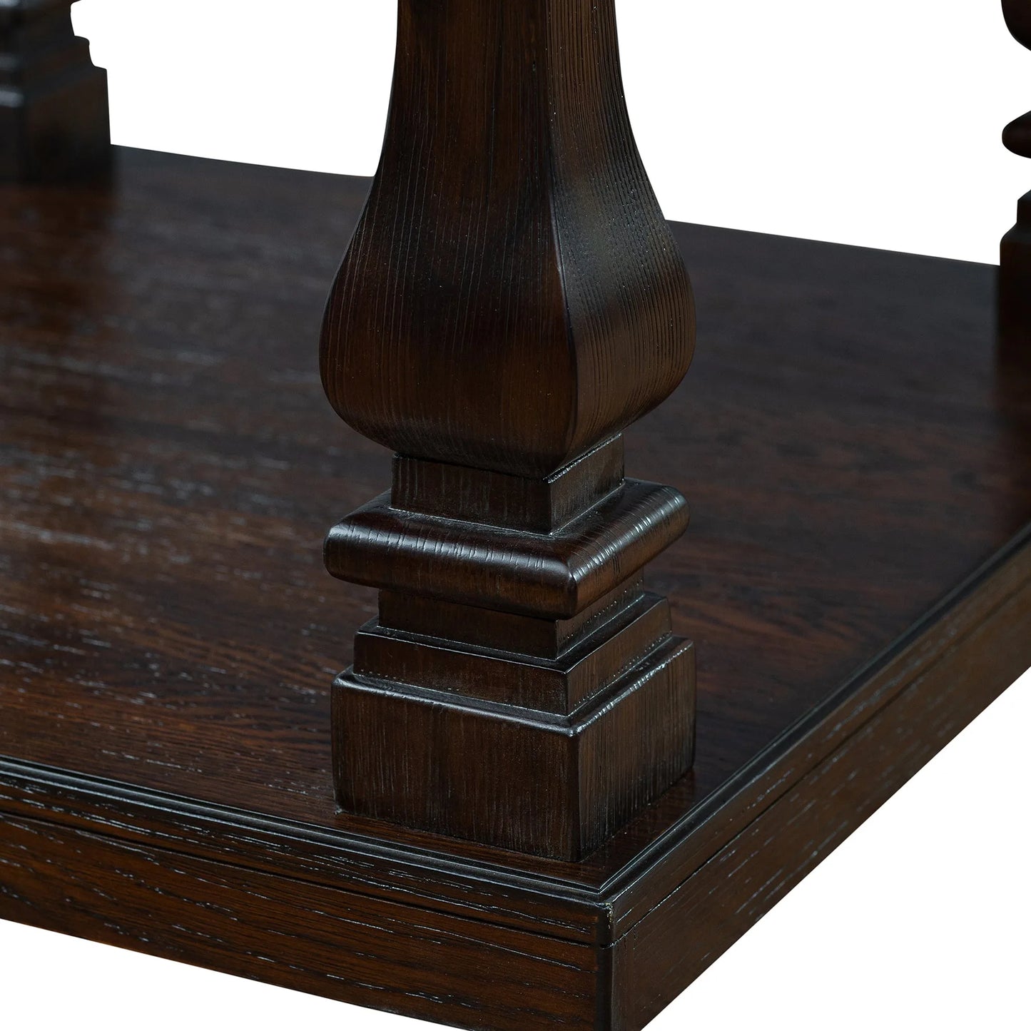24.8' Farmhouse Wood End Table with Storage Shelf, 2-Tier Vintage Side Table with Carved Legs, Square Decorative Nightstand for Living Room & Bedroom, Espresso detail view 15