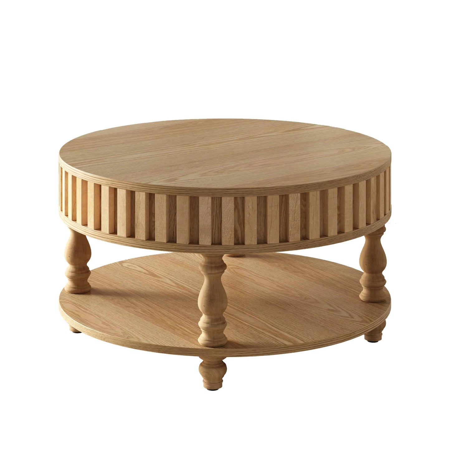 Mid Century Modern Fluted Coffee Table with Storage, Natural Wood Finish Center Table with Flip-Top Lid and Solid Wood Legs for Living Room detail view 17