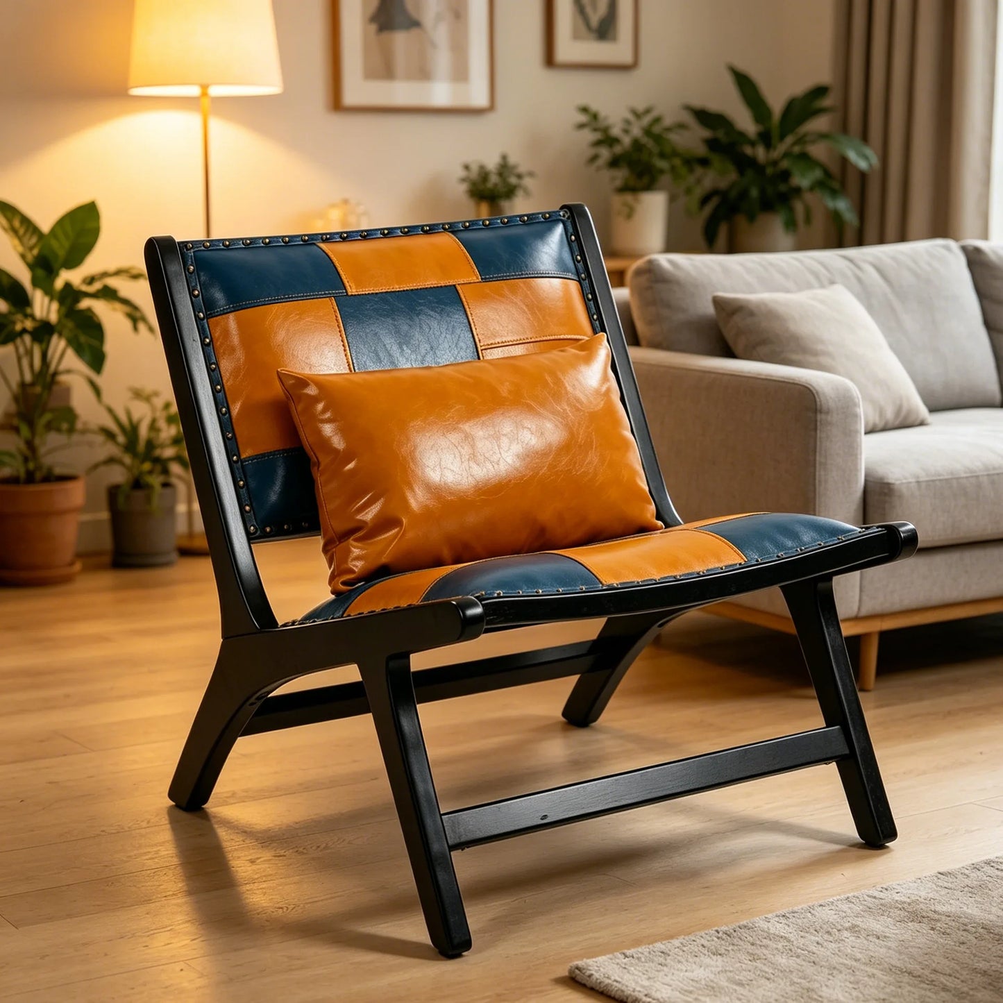 Modern Boho Accent Chairs with Solid Wood Frame for Living Room, Mid Century Lounge Chair, Side Chair Indoor detail view 2