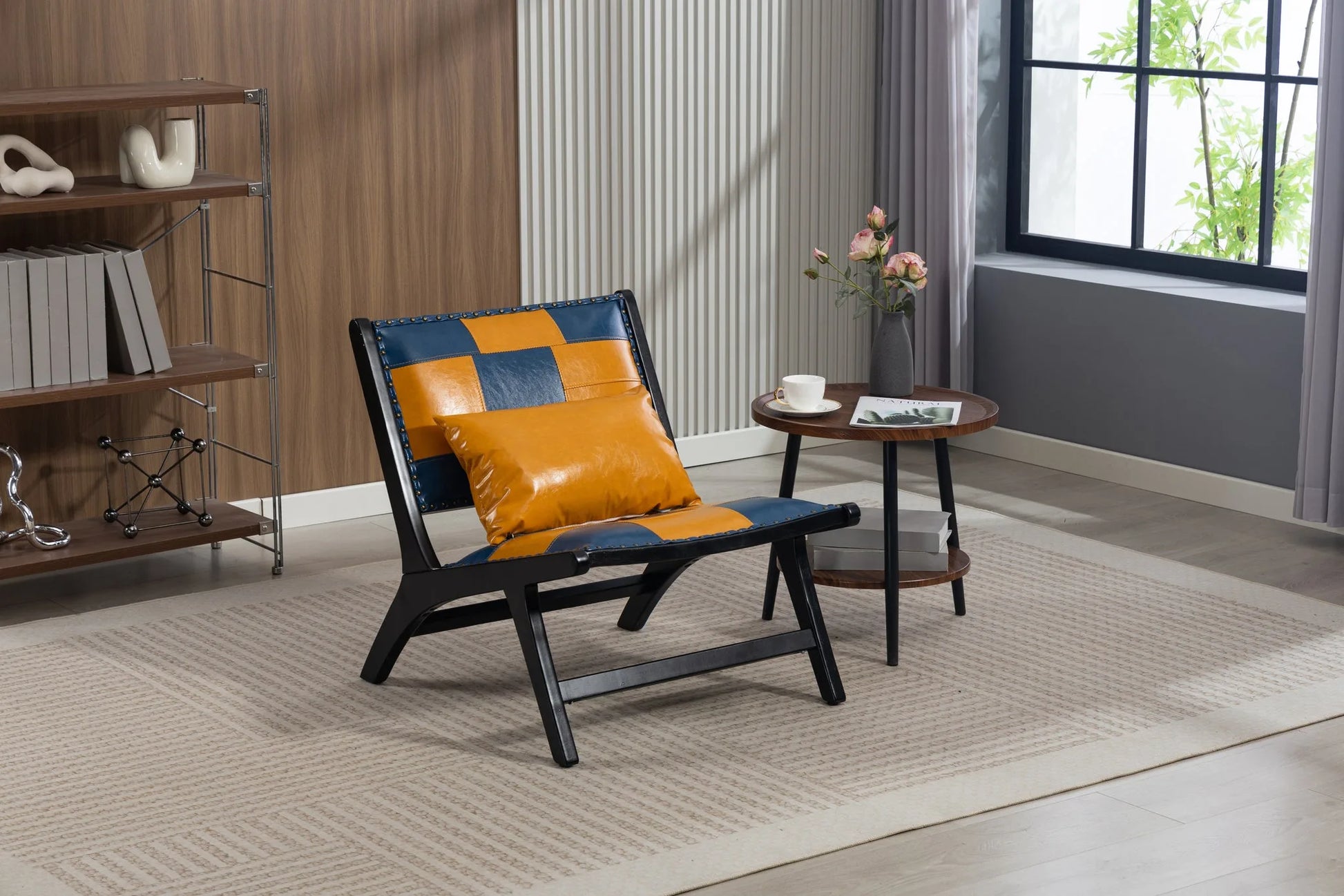 Modern Boho Accent Chairs with Solid Wood Frame for Living Room, Mid Century Lounge Chair, Side Chair Indoor detail view 4