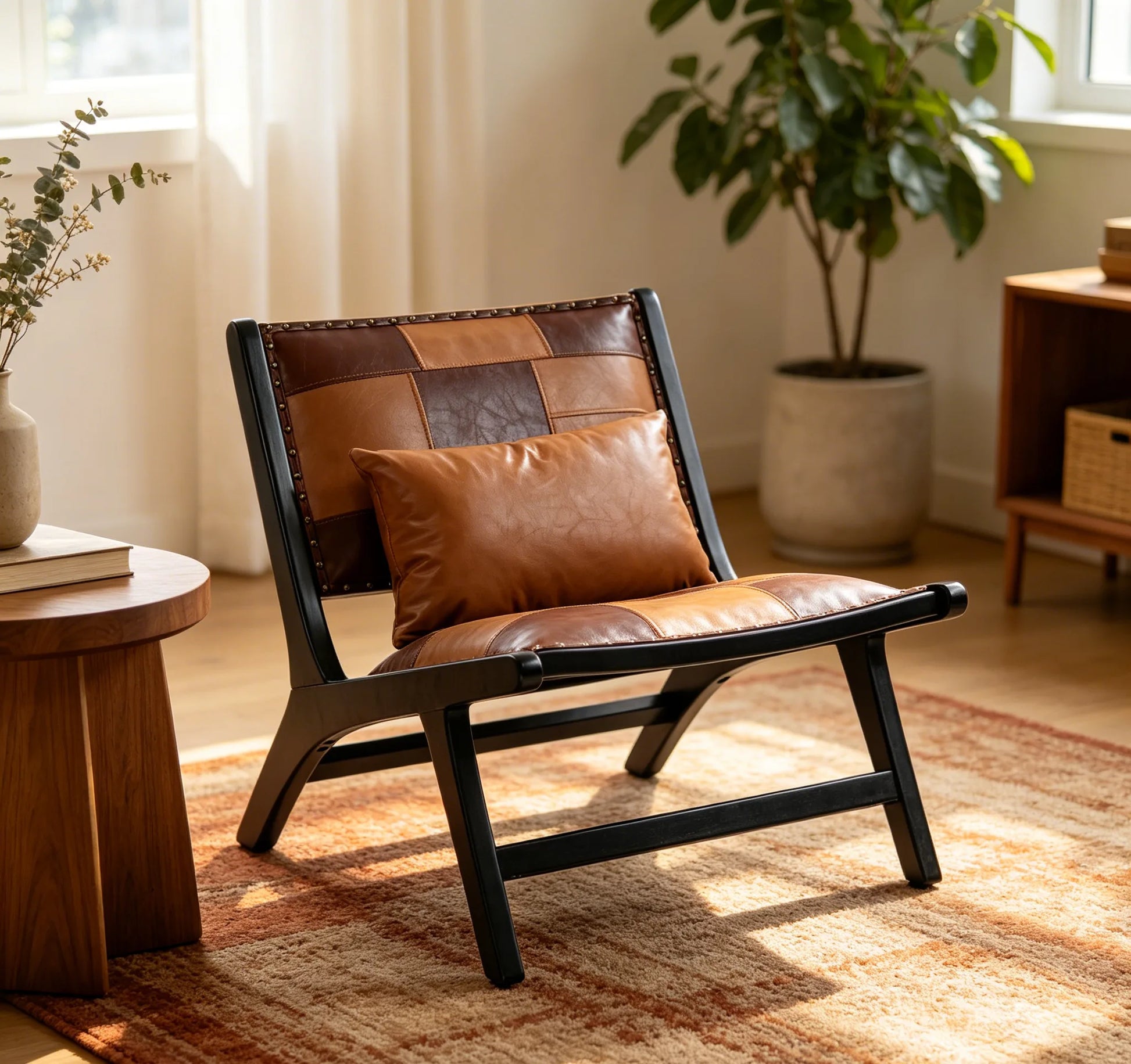 Modern Boho Accent Chairs with Solid Wood Frame for Living Room, Mid Century Lounge Chair, Side Chair Indoor detail view 13