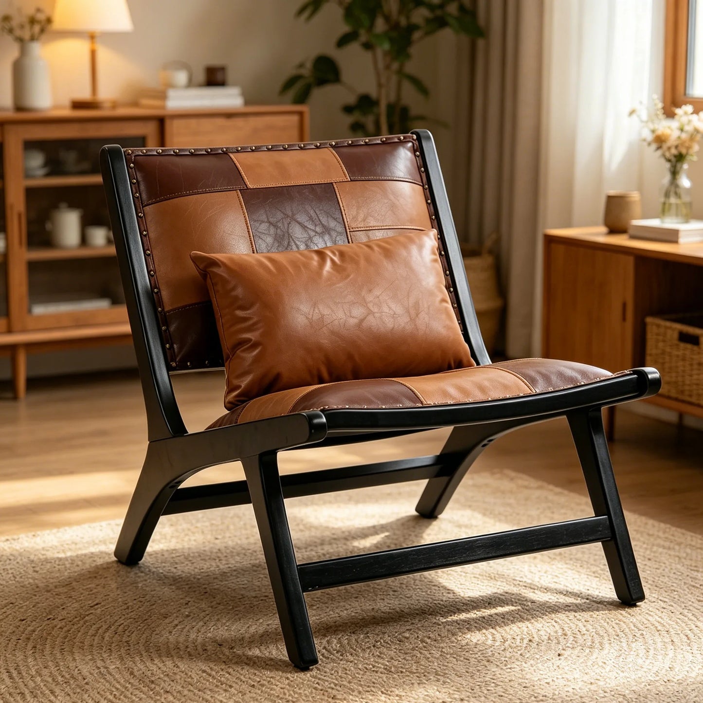 Modern Boho Accent Chairs with Solid Wood Frame for Living Room, Mid Century Lounge Chair, Side Chair Indoor detail view 14