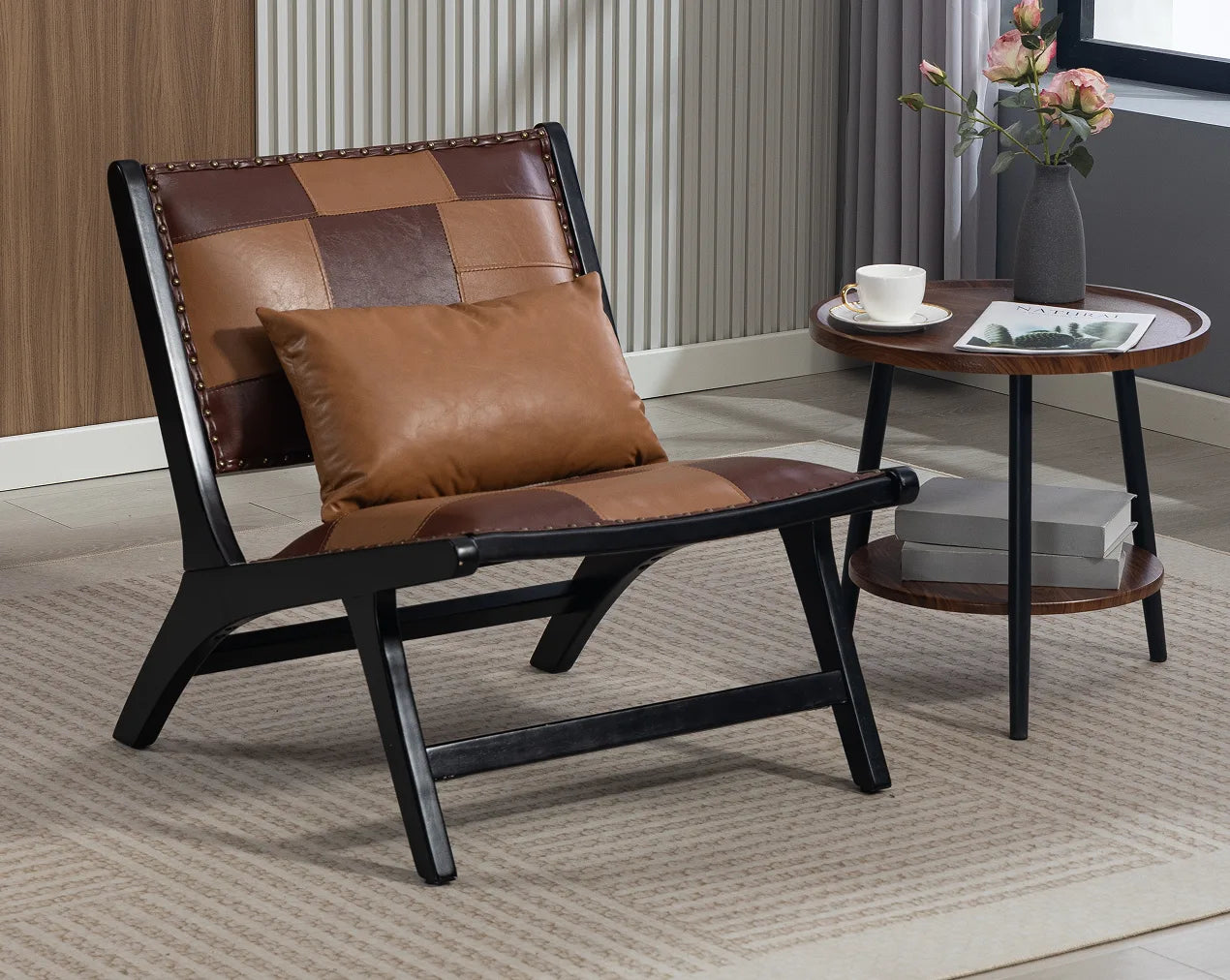 Modern Boho Accent Chairs with Solid Wood Frame for Living Room, Mid Century Lounge Chair, Side Chair Indoor detail view 15