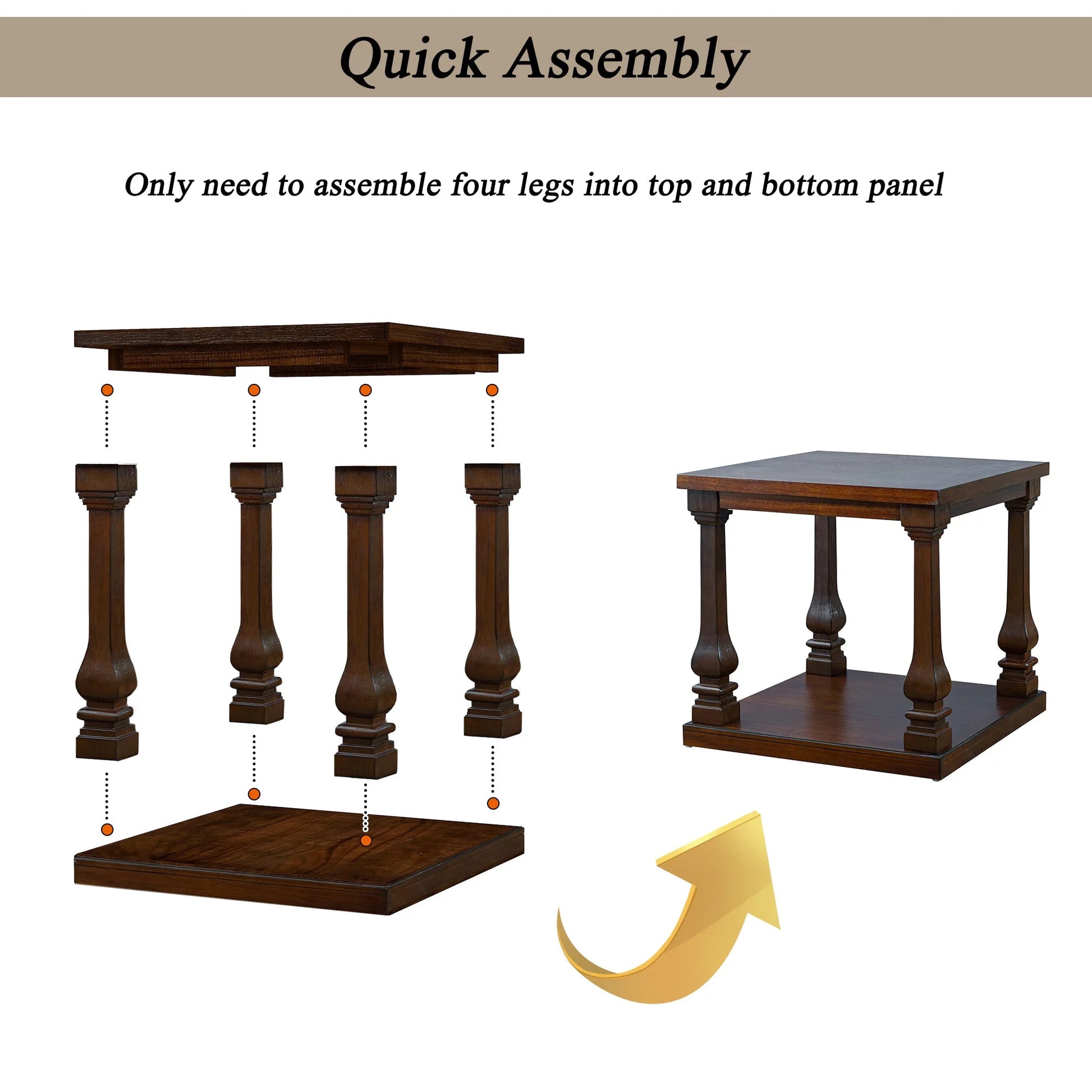 24.8' Farmhouse Wood End Table with Storage Shelf, 2-Tier Vintage Side Table with Carved Legs, Square Decorative Nightstand for Living Room & Bedroom, Walnut detail view 8