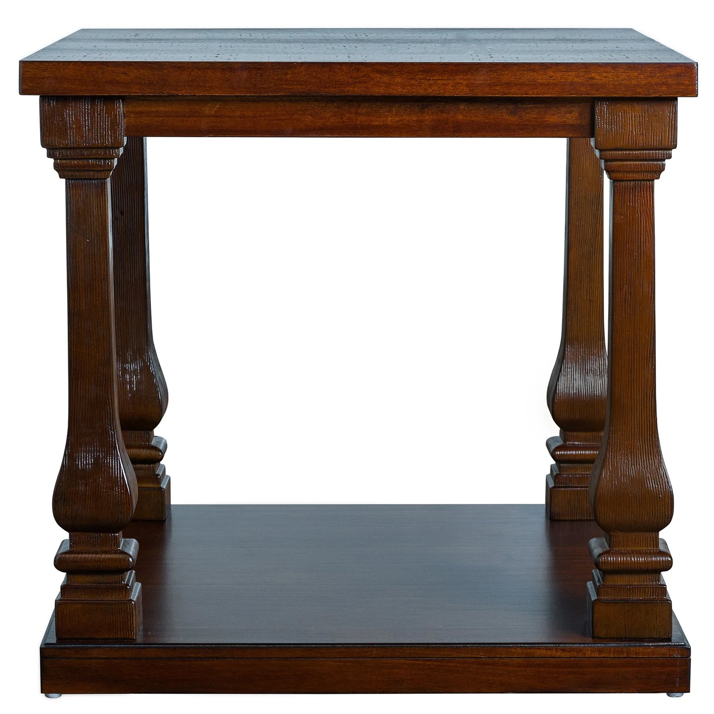 24.8' Farmhouse Wood End Table with Storage Shelf, 2-Tier Vintage Side Table with Carved Legs, Square Decorative Nightstand for Living Room & Bedroom, Walnut detail view 10