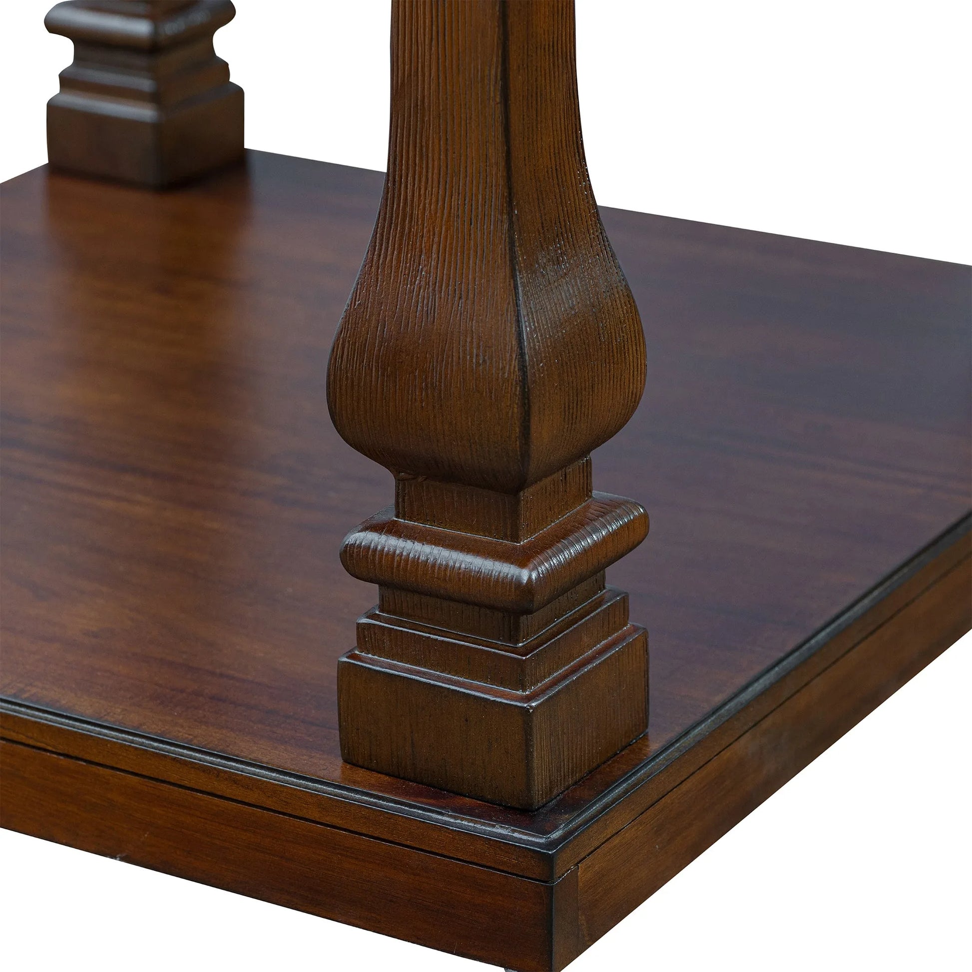 24.8' Farmhouse Wood End Table with Storage Shelf, 2-Tier Vintage Side Table with Carved Legs, Square Decorative Nightstand for Living Room & Bedroom, Walnut detail view 13