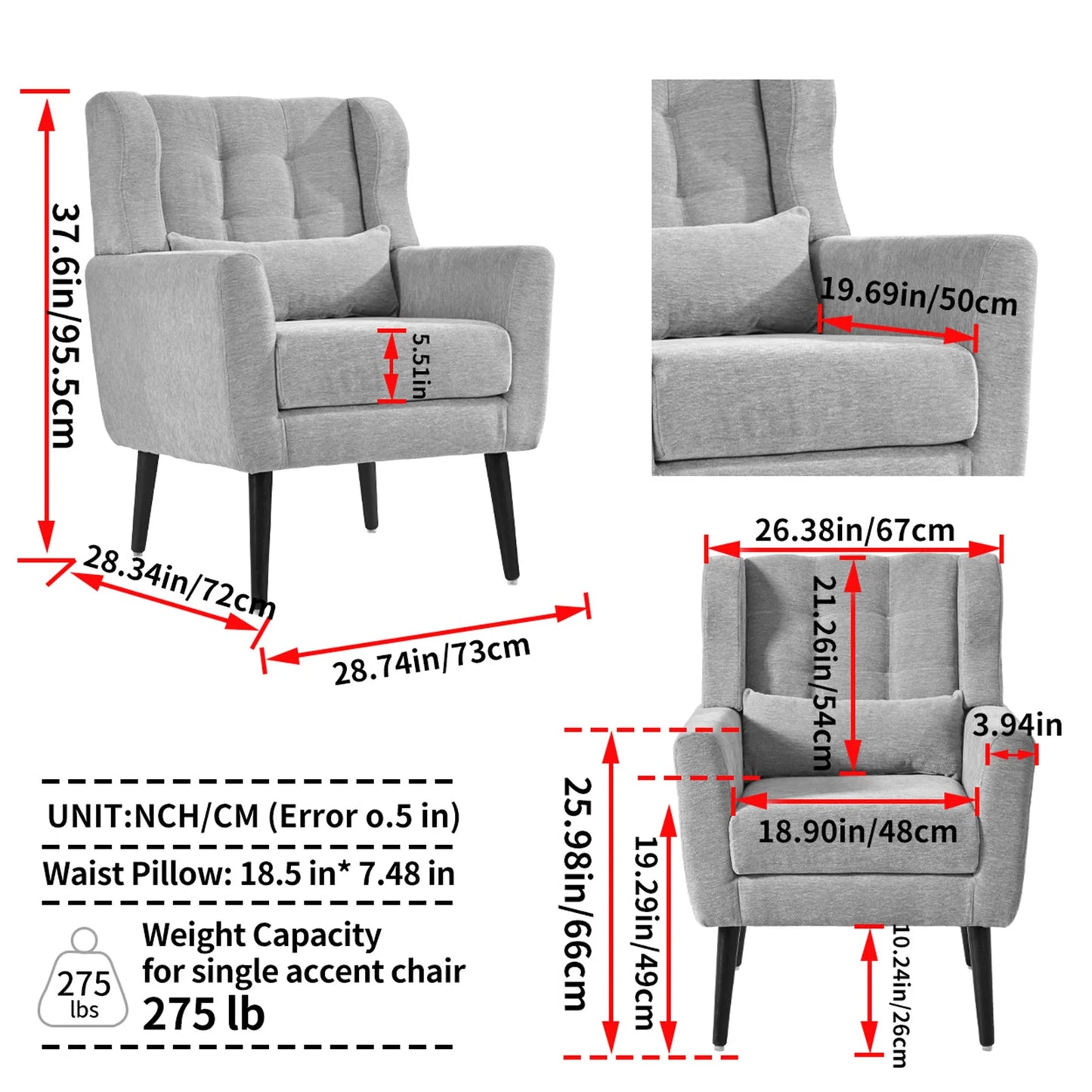 Modern Accent Chair, Chenille Arm Chairs for Living Room, Upholstered Modern Armchair, Comfy Soft Padded Lounge Chair in Small Space, Bedroom, w/Pillow, Solid Wood Leg, Olive Green detail view 4