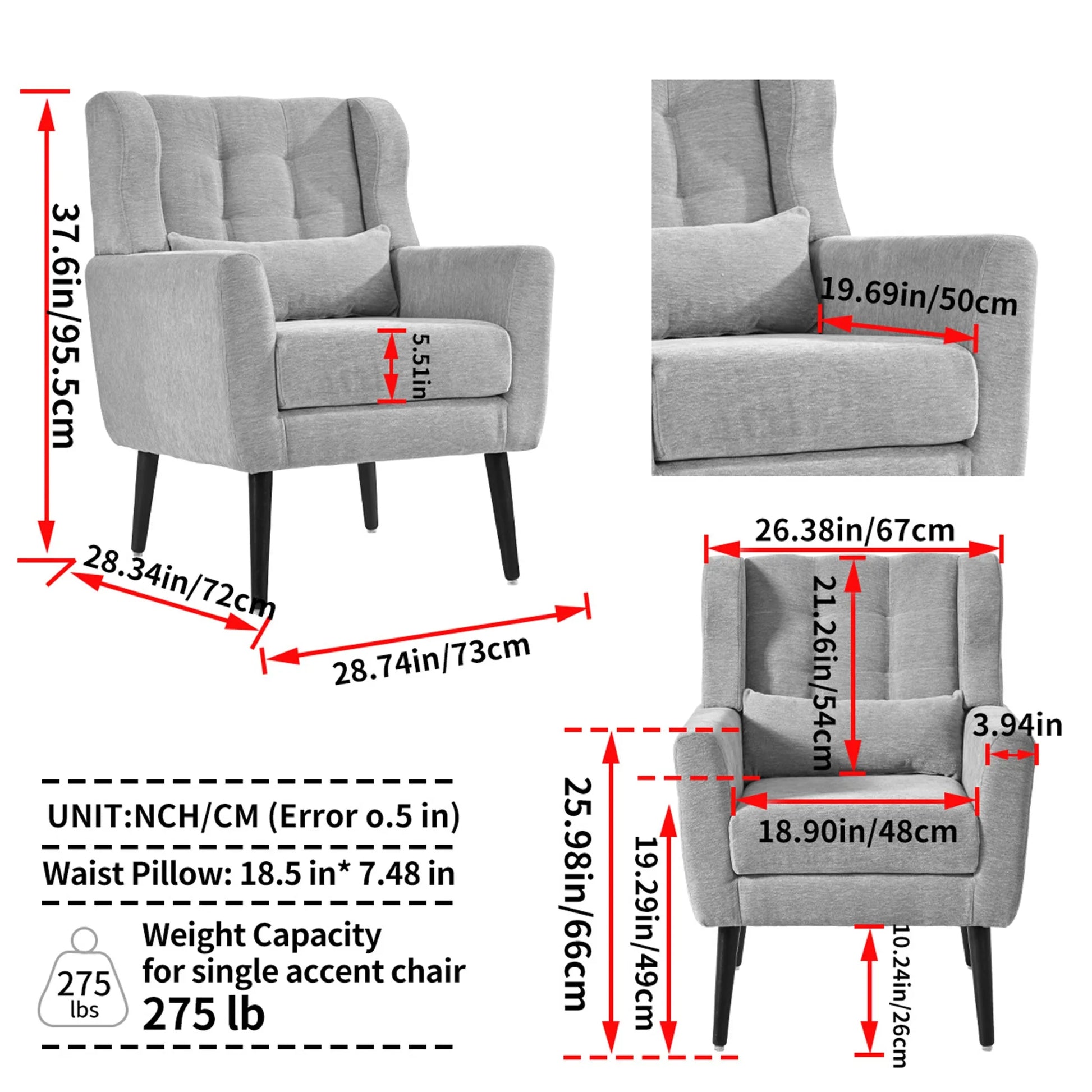 Modern Accent Chair, Chenille Arm Chairs for Living Room, Upholstered Modern Armchair, Comfy Soft Padded Lounge Chair in Small Space, Bedroom, w/Pillow, Solid Wood Leg, Olive Green detail view 4