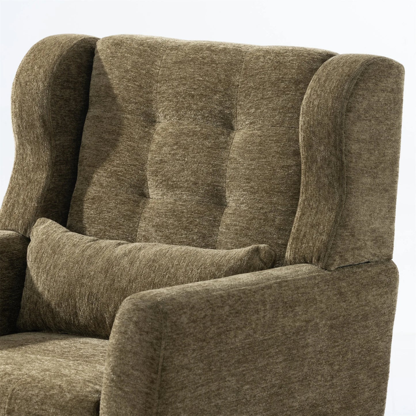 Modern Accent Chair, Chenille Arm Chairs for Living Room, Upholstered Modern Armchair, Comfy Soft Padded Lounge Chair in Small Space, Bedroom, w/Pillow, Solid Wood Leg, Olive Green detail view 7