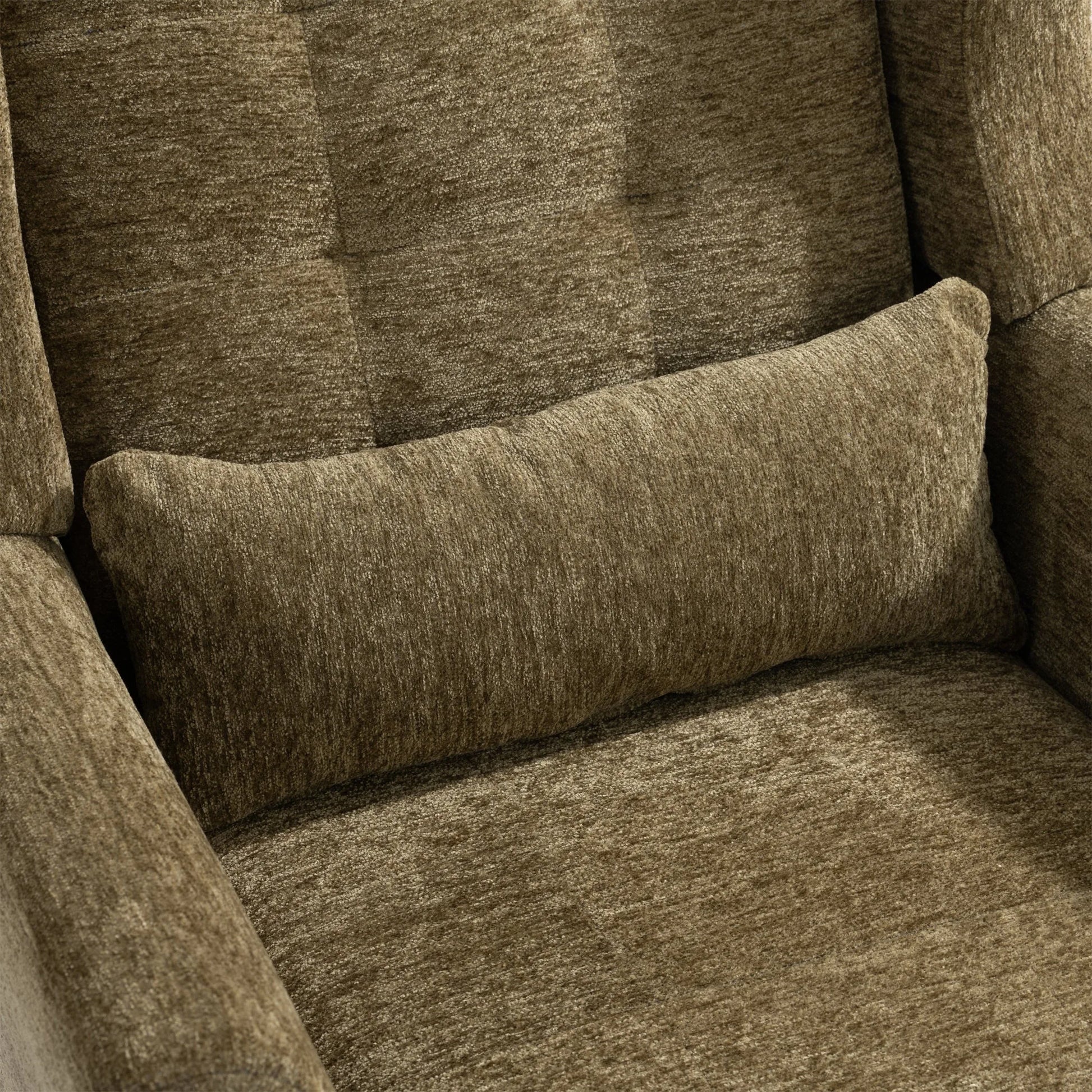 Modern Accent Chair, Chenille Arm Chairs for Living Room, Upholstered Modern Armchair, Comfy Soft Padded Lounge Chair in Small Space, Bedroom, w/Pillow, Solid Wood Leg, Olive Green detail view 9