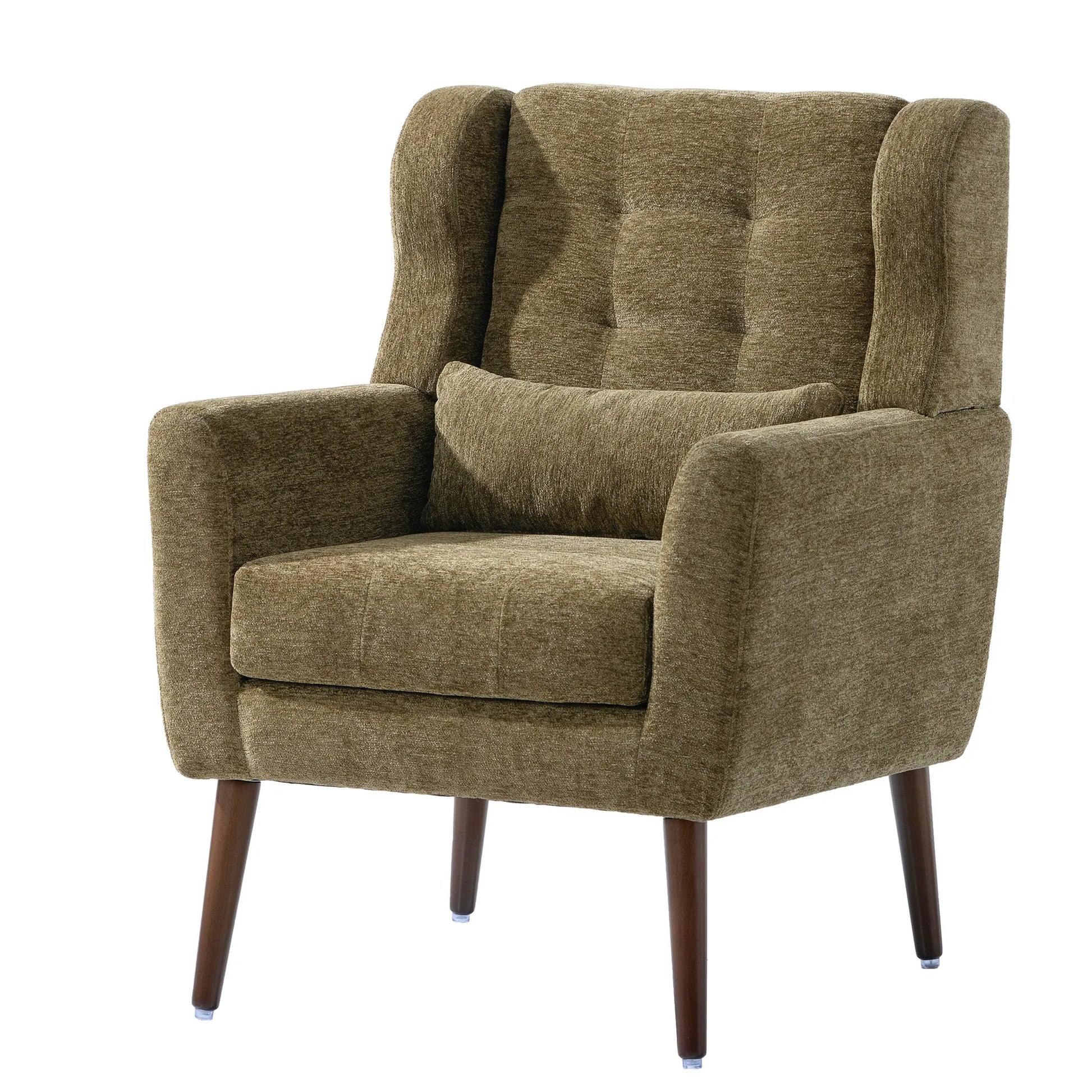 Modern Accent Chair, Chenille Arm Chairs for Living Room, Upholstered Modern Armchair, Comfy Soft Padded Lounge Chair in Small Space, Bedroom, w/Pillow, Solid Wood Leg, Olive Green detail view 12