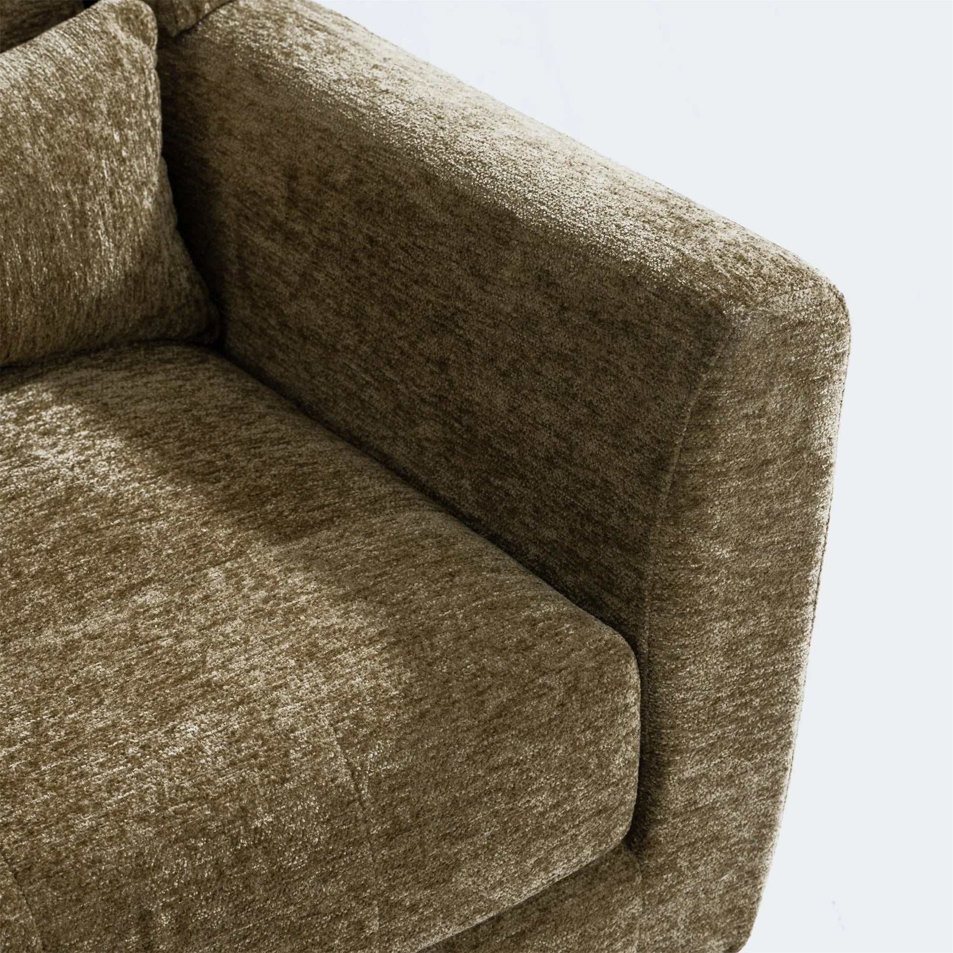 Modern Accent Chair, Chenille Arm Chairs for Living Room, Upholstered Modern Armchair, Comfy Soft Padded Lounge Chair in Small Space, Bedroom, w/Pillow, Solid Wood Leg, Olive Green detail view 13