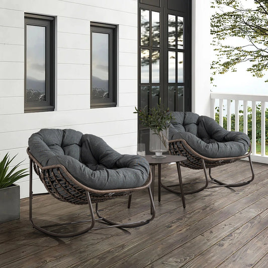 Outdoor Rattan Rocking Chair, Padded Cushion Rocker Recliner Chair Outdoor for Front Porch, Living Room, Patio, Garden, Grey lifestyle view
