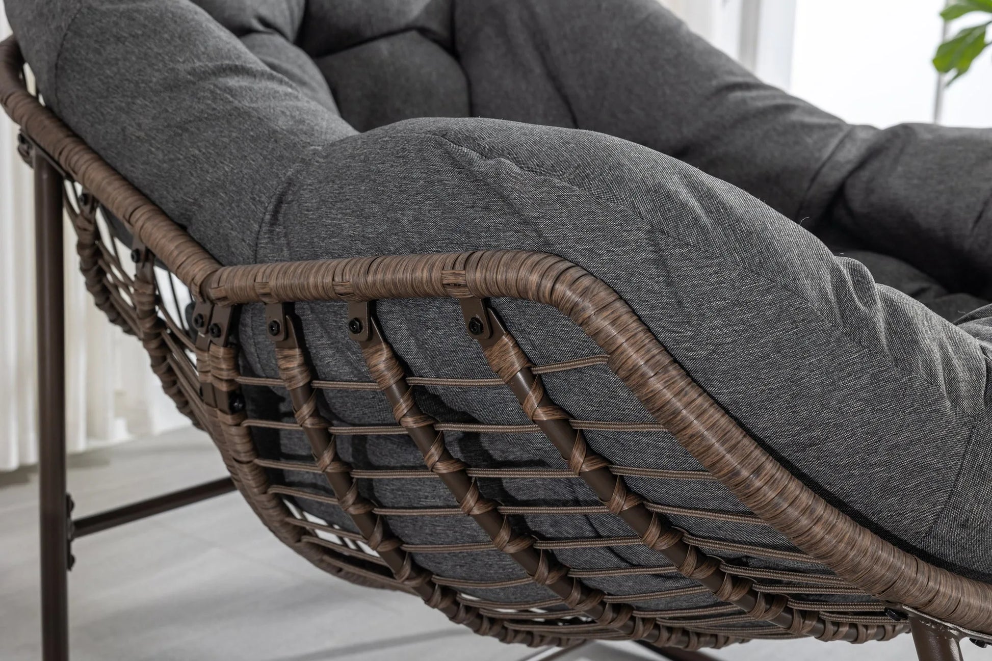 Outdoor Rattan Rocking Chair, Padded Cushion Rocker Recliner Chair Outdoor for Front Porch, Living Room, Patio, Garden, Grey detail view 8