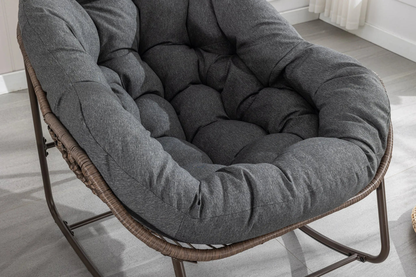 Outdoor Rattan Rocking Chair, Padded Cushion Rocker Recliner Chair Outdoor for Front Porch, Living Room, Patio, Garden, Grey detail view 10