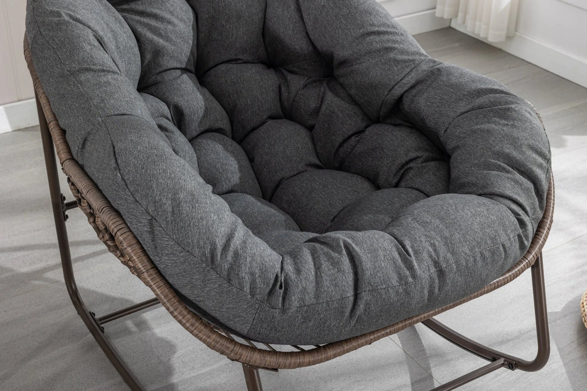 Outdoor Rattan Rocking Chair, Padded Cushion Rocker Recliner Chair Outdoor for Front Porch, Living Room, Patio, Garden, Grey detail view 10