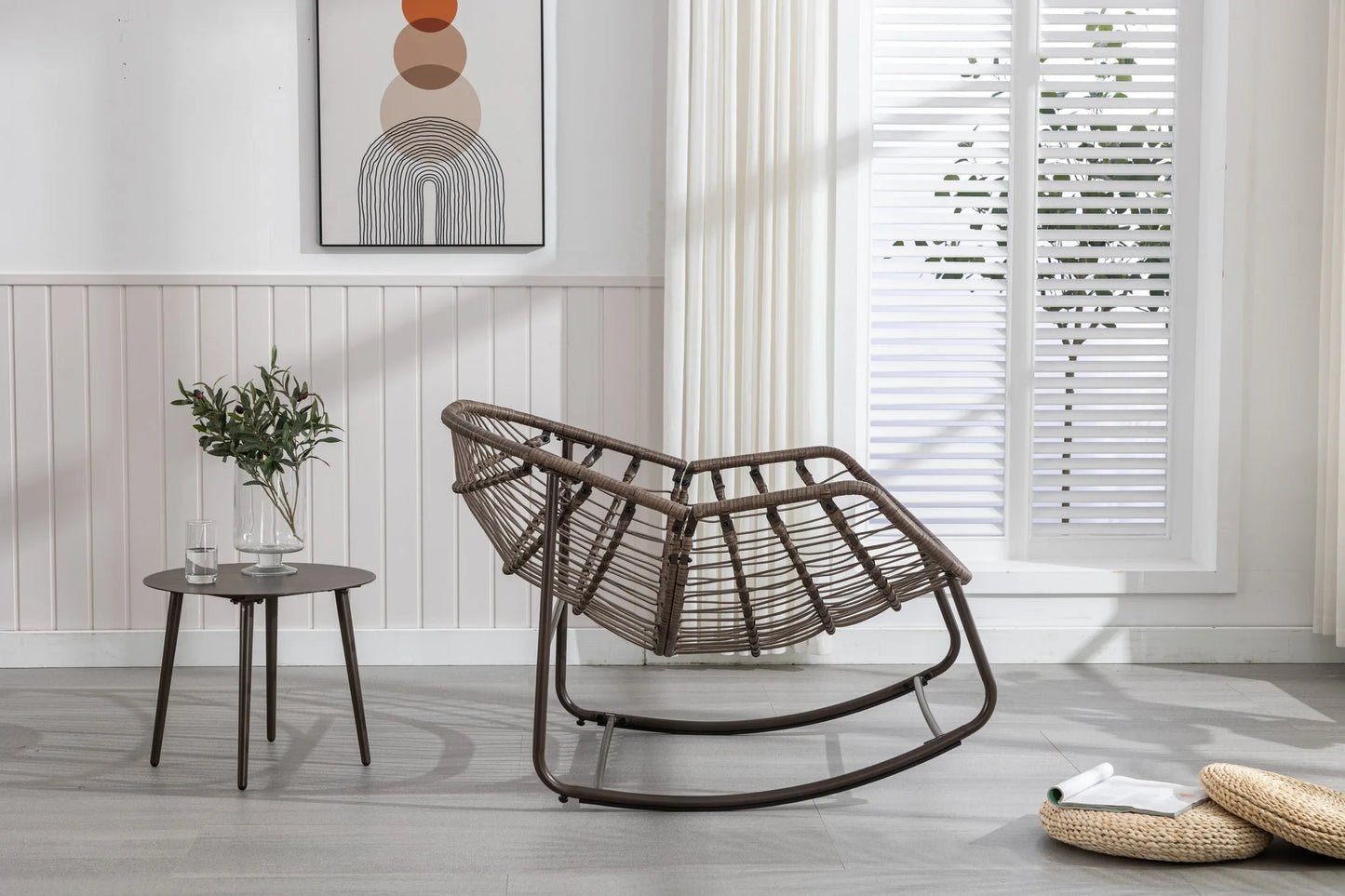 Outdoor Rattan Rocking Chair, Padded Cushion Rocker Recliner Chair Outdoor for Front Porch, Living Room, Patio, Garden, Grey detail view 11