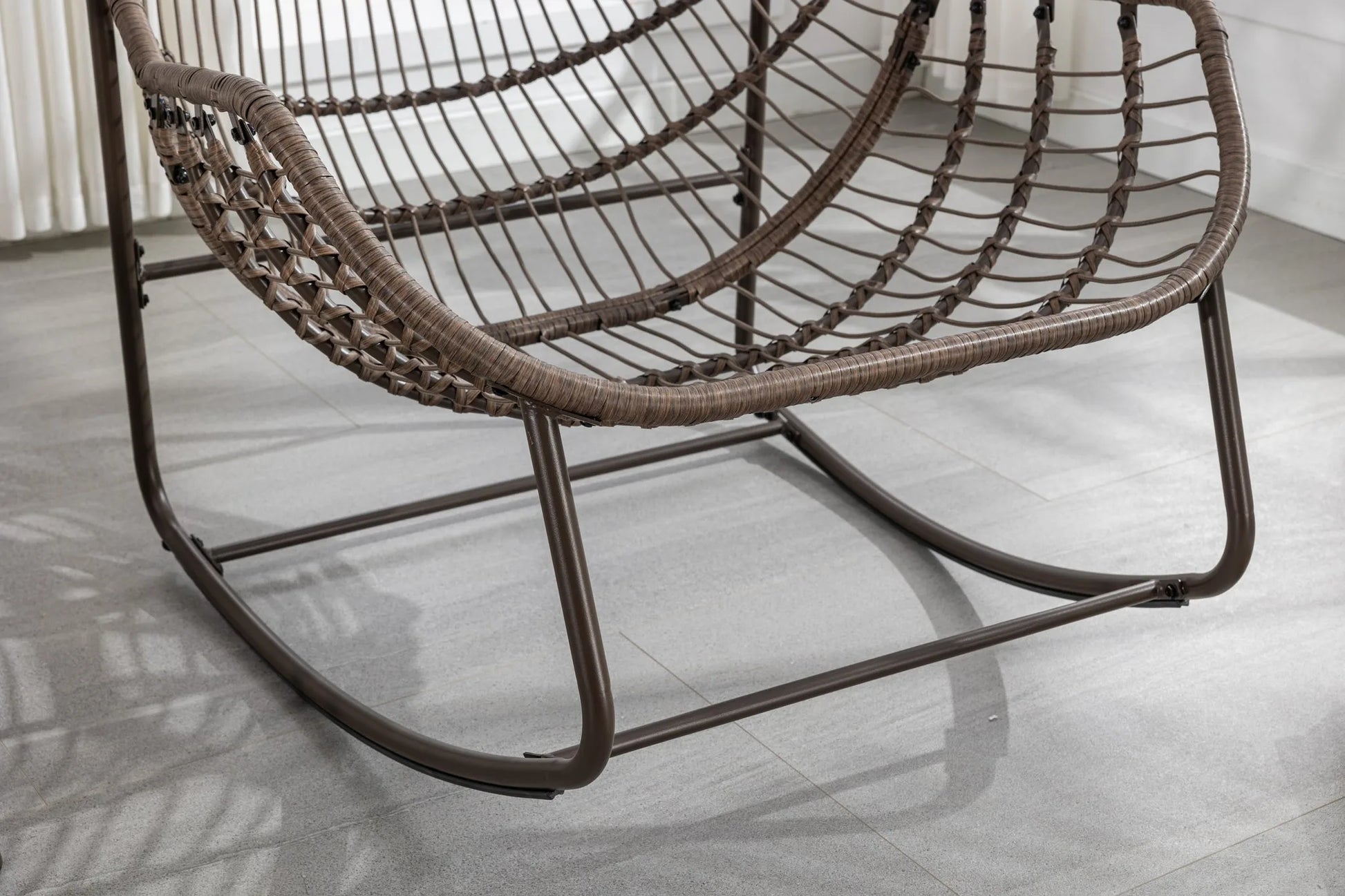 Outdoor Rattan Rocking Chair, Padded Cushion Rocker Recliner Chair Outdoor for Front Porch, Living Room, Patio, Garden, Grey detail view 12